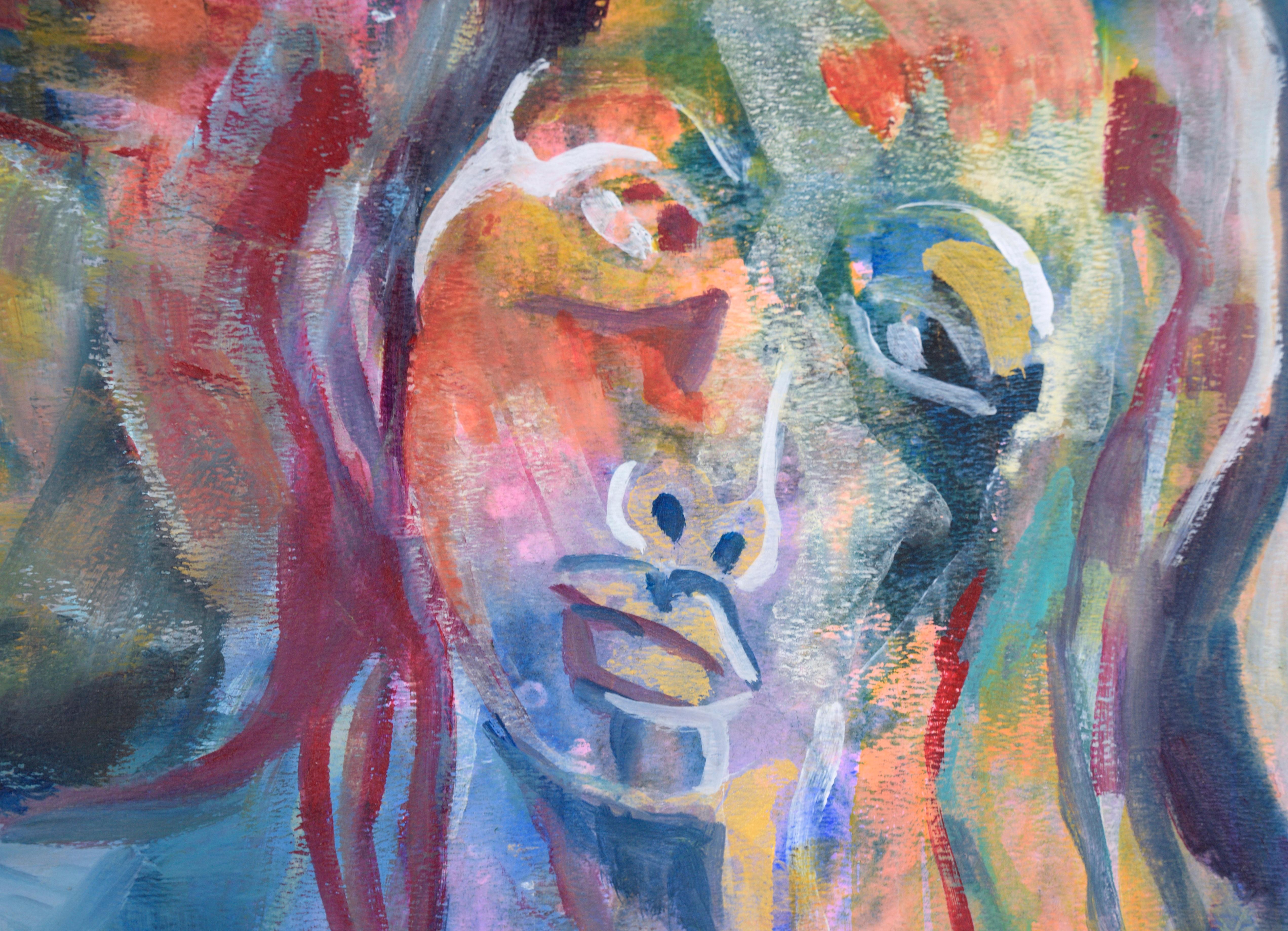 Retrato doble fauvista en acrílico sobre papel - Art Fauvista de Virginia J. Hughins