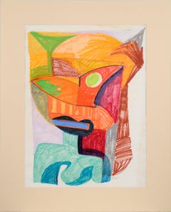 Orange Masque - Abstracted Portrait in Conte Crayon on Paper
