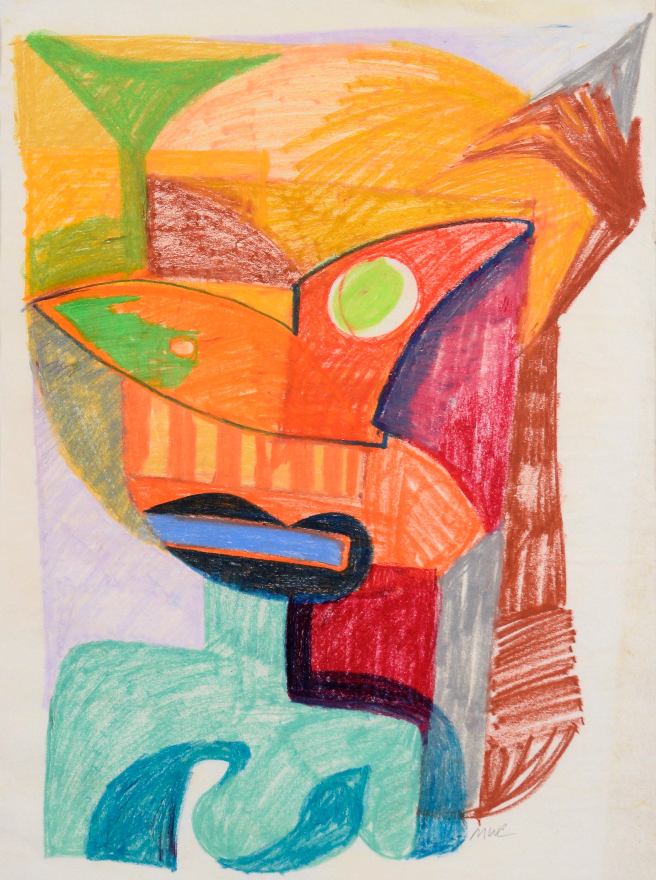 Orange Masque – Abstraktes Porträt in Conte-Kreide auf Papier – Art von Michael William Eggleston
