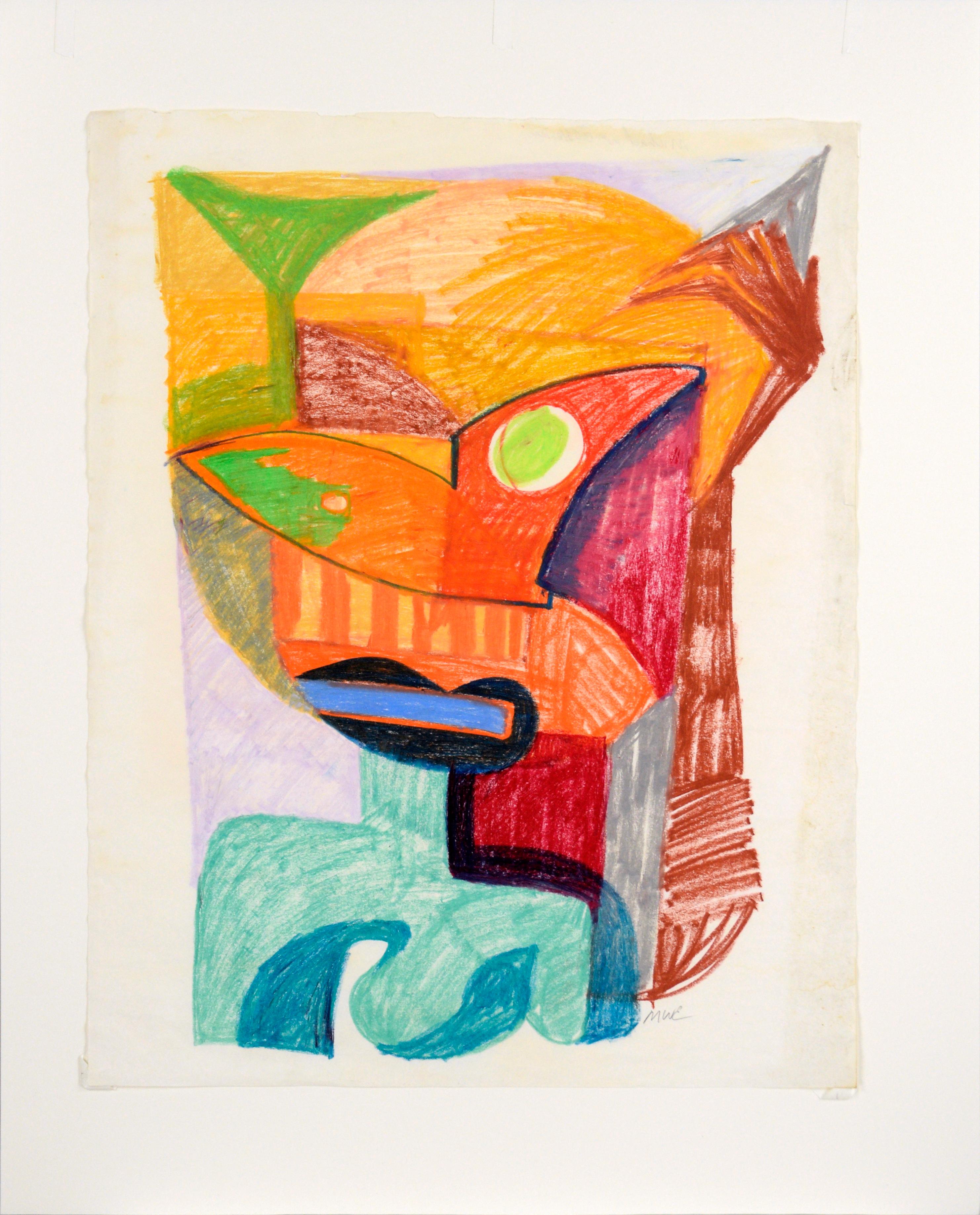 Orange Masque – Abstraktes Porträt in Conte-Kreide auf Papier im Angebot 2