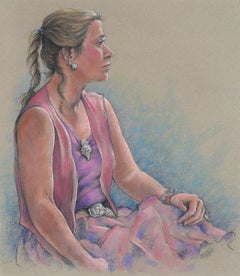 Portrait of a Woman in a Pink Vest - Pastel on Paper