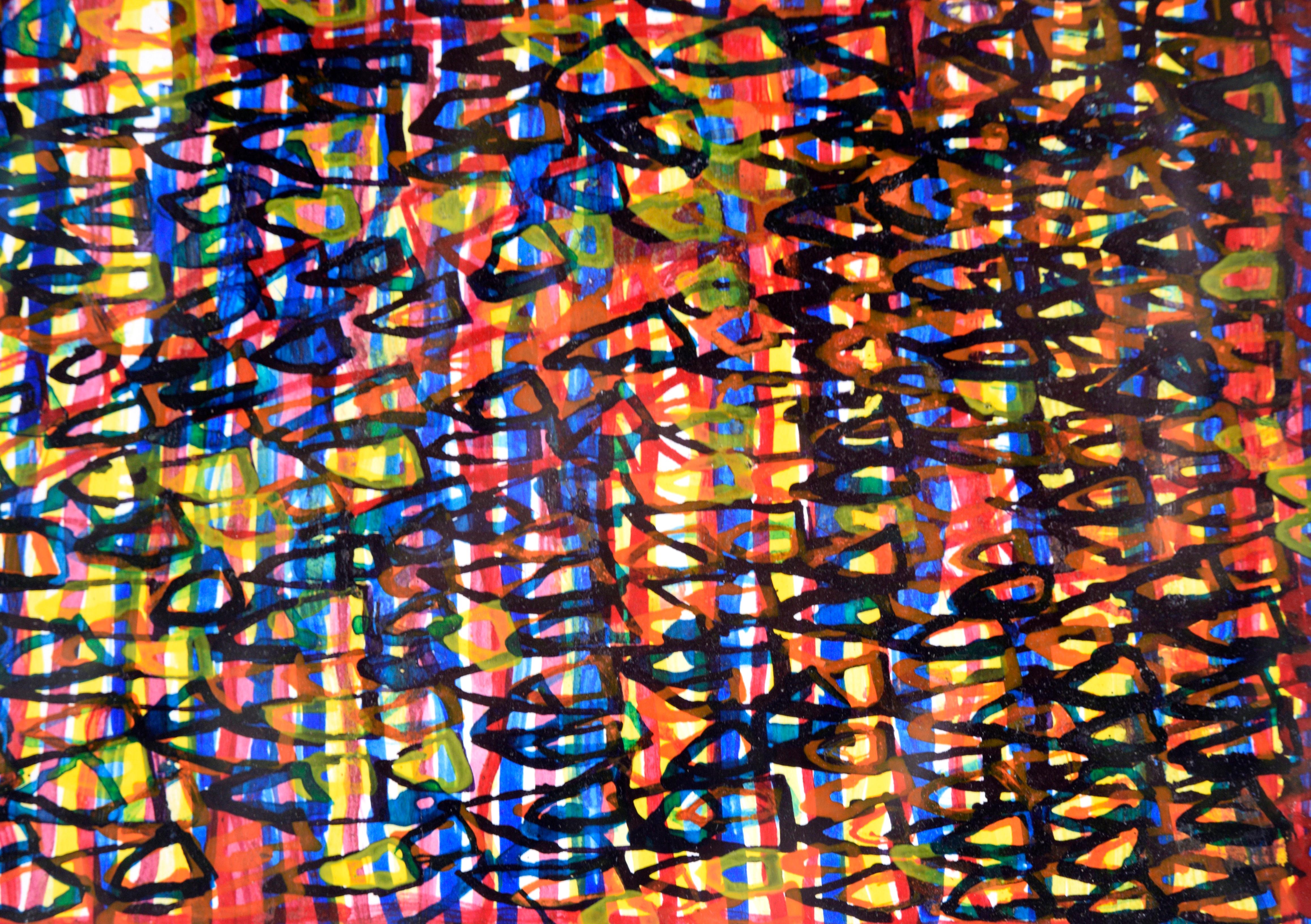 „6“ – Abstrakte geometrische Outsider-Kunst mit Stift auf Papier im Angebot 1