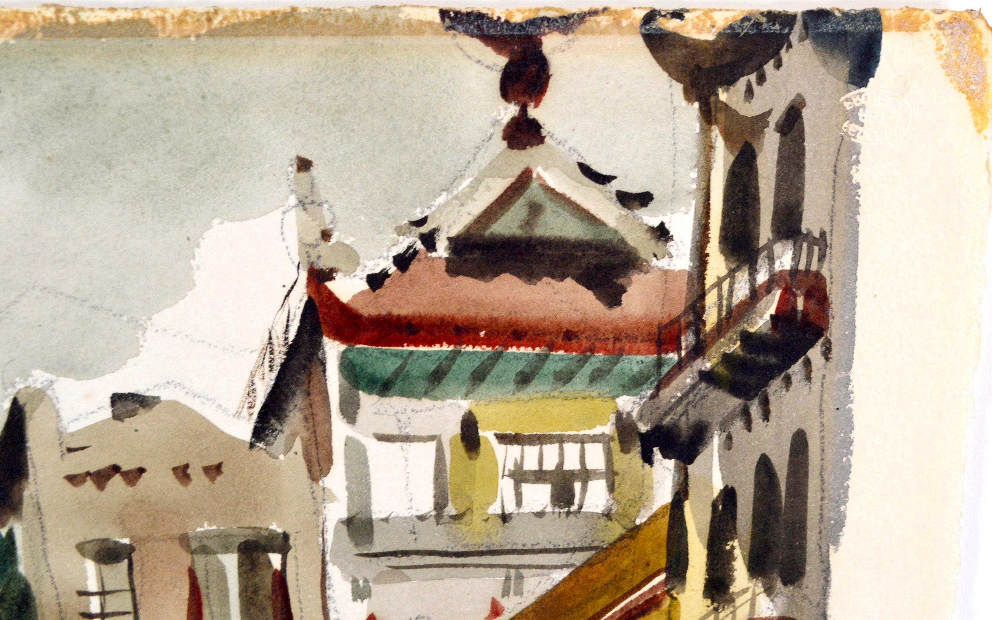 China Town Park San Francisco on a Sunny Day  Water Color 1940 1