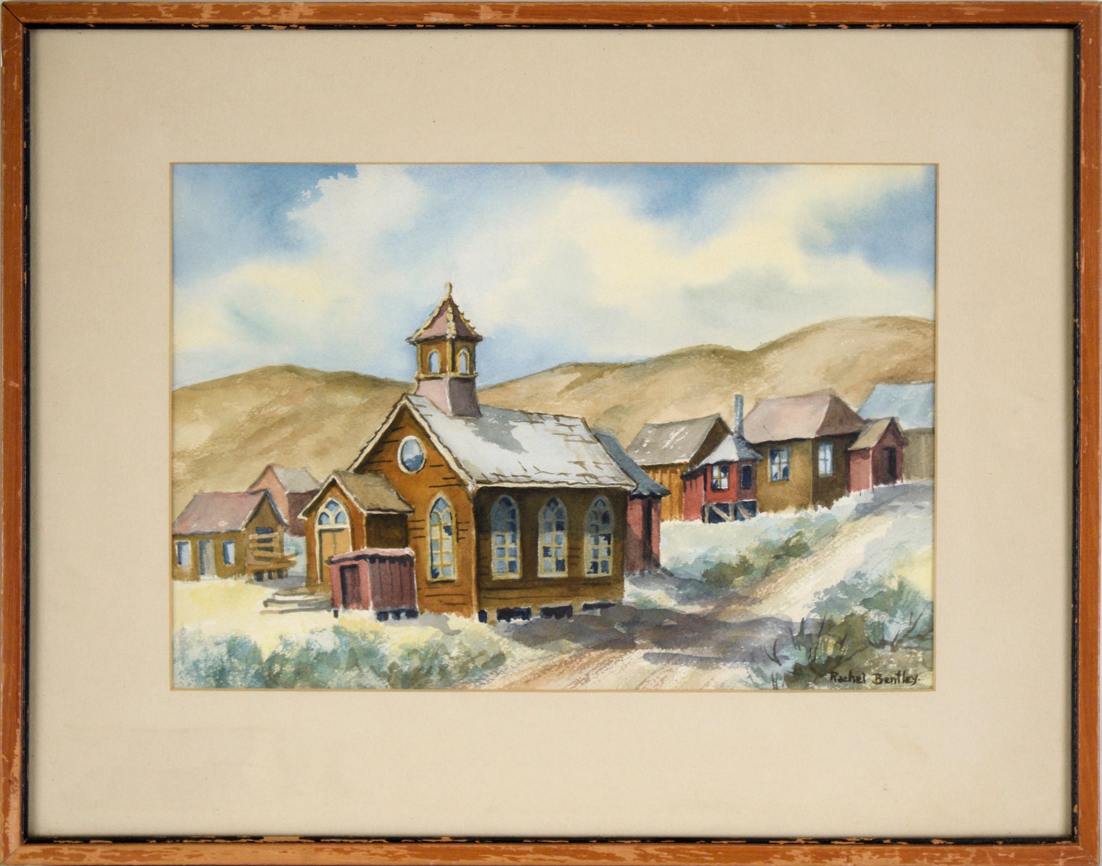 Rachel Bentley Landscape Art - Methodist Church in Old Bodie Ghost Town - California - Watercolor on Paper