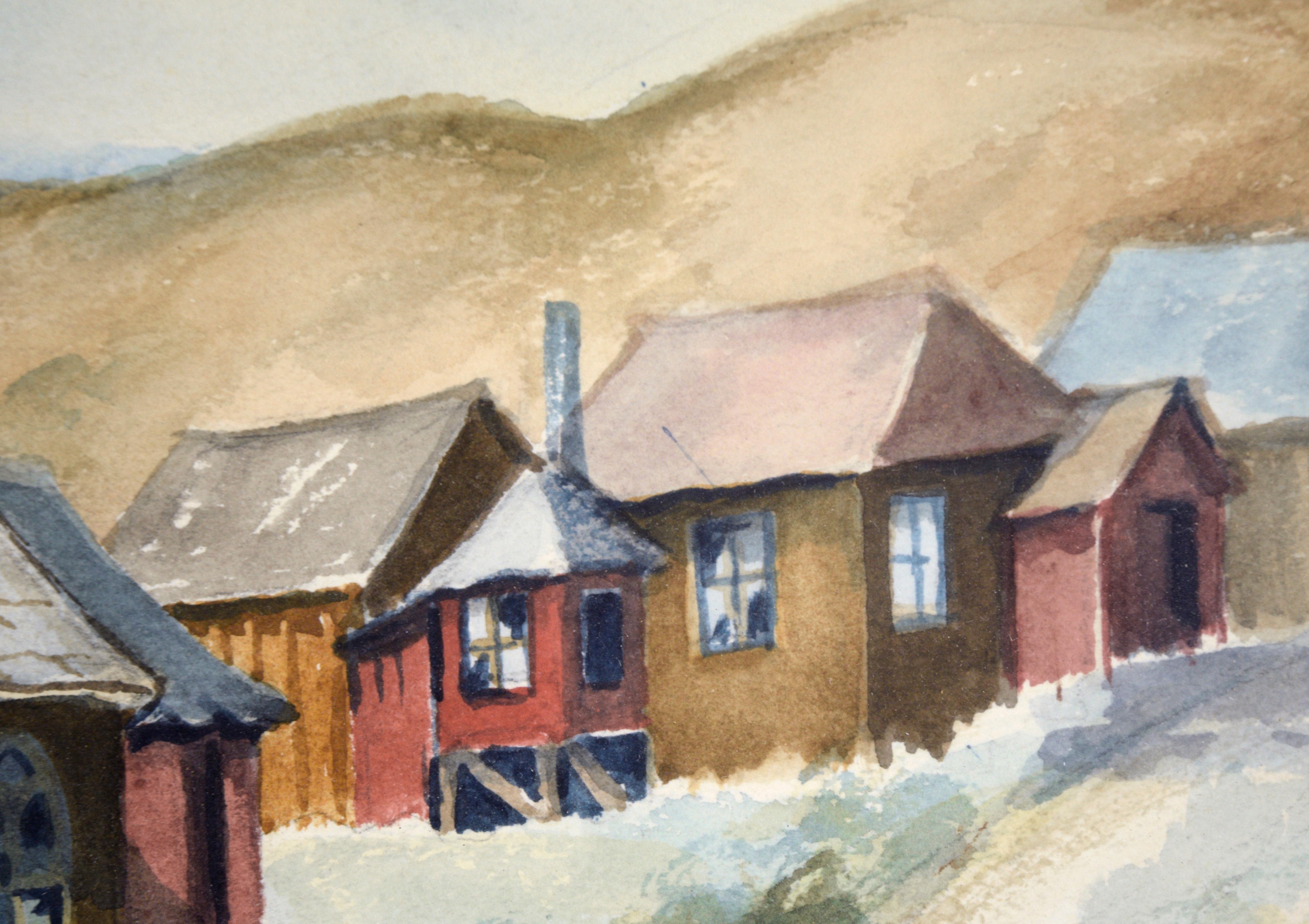 Church Methodist in Old Bodie Ghost Town (église méthodiste de Bodie Ghost Town) - Aquarelle sur papier - Beige Landscape Art par Rachel Bentley
