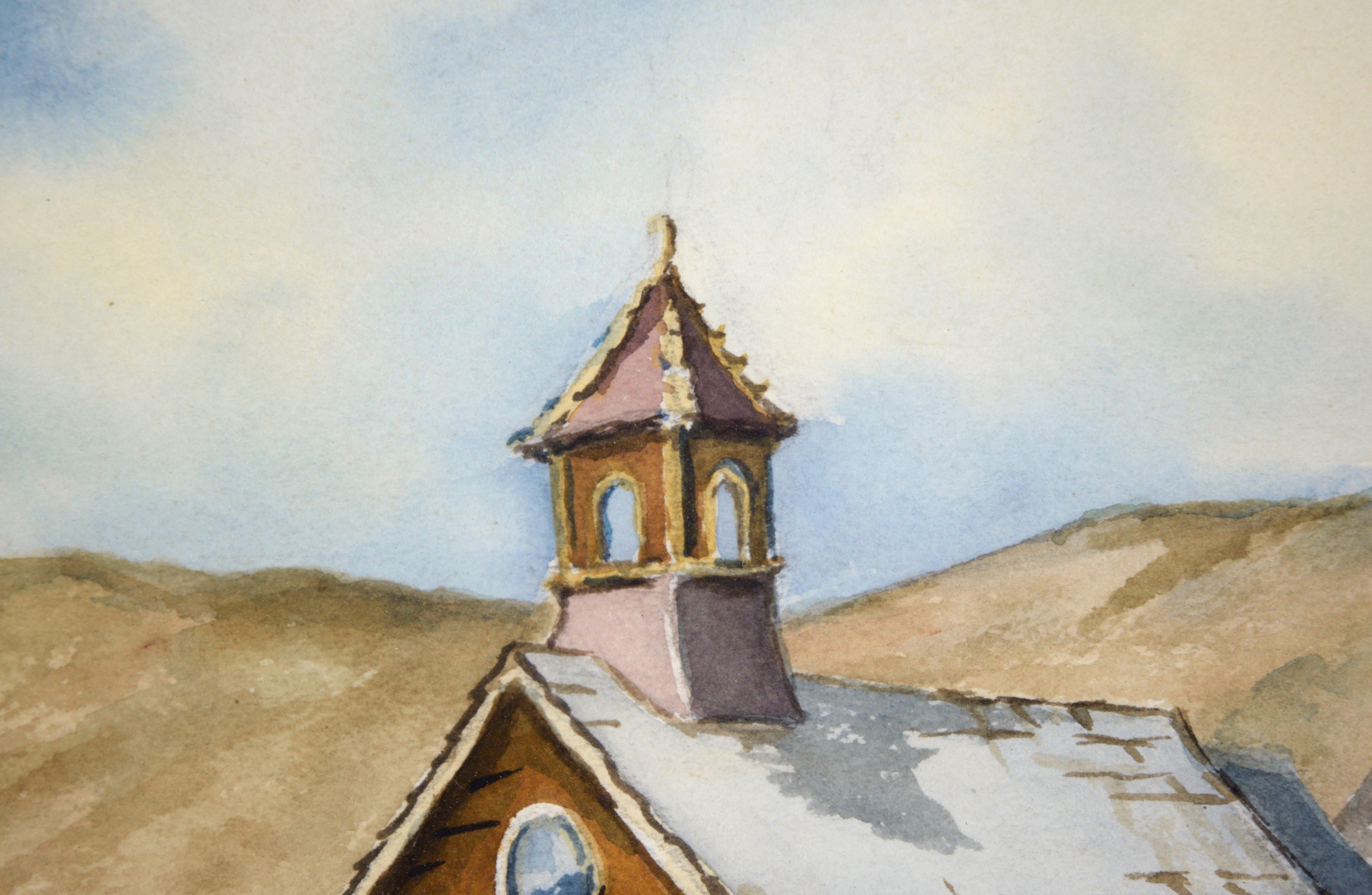 Church Methodist in Old Bodie Ghost Town (église méthodiste de Bodie Ghost Town) - Aquarelle sur papier - Impressionnisme américain Art par Rachel Bentley