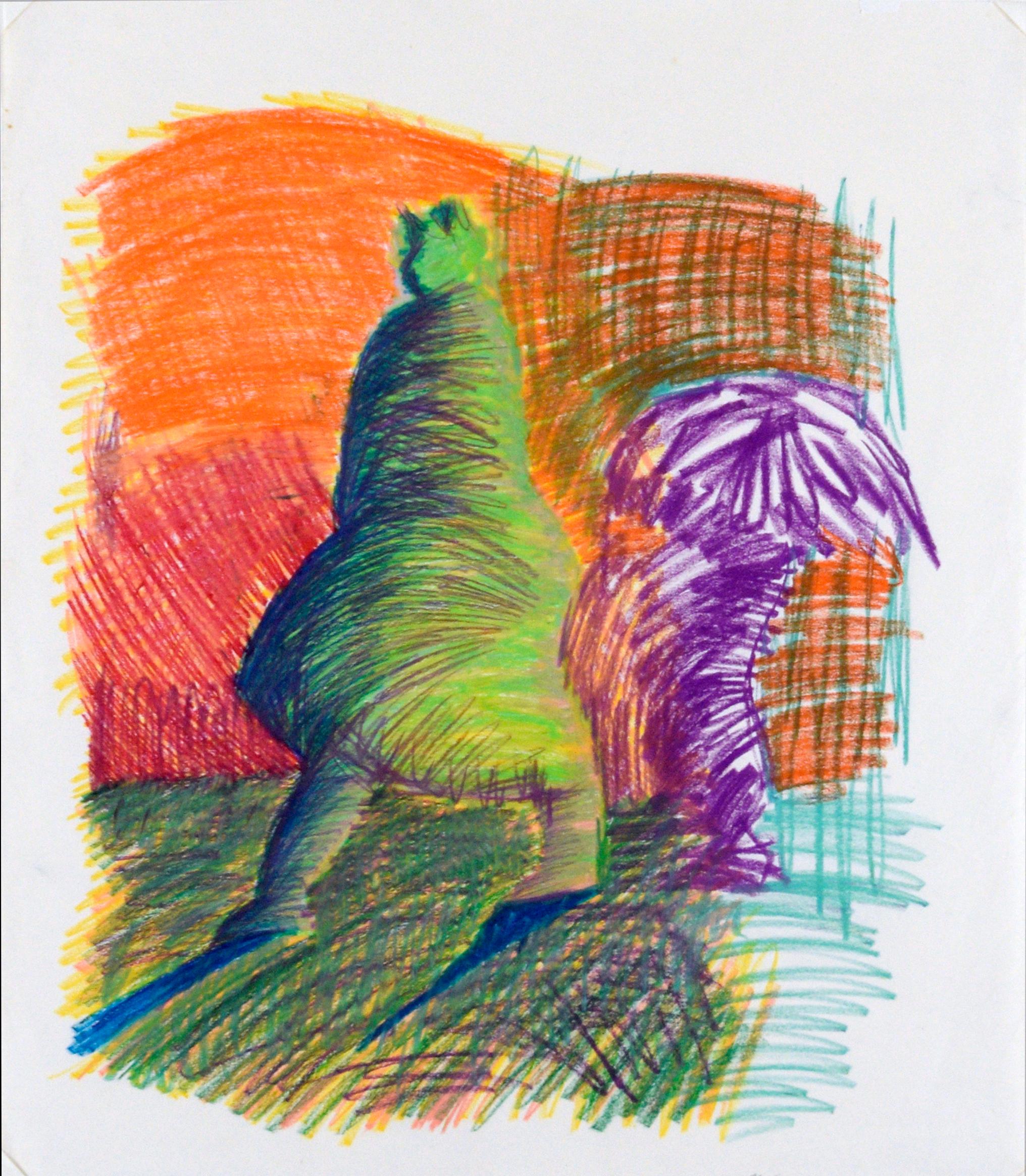Femme abstraite dans l'ombre au pastel sur papier

Dessin abstrait aux couleurs vives de Michael William Eggleston (américain, 20e siècle). Une femme abstraite est représentée marchant avec une lumière illuminant son dos et une deuxième figure sous