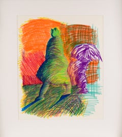 Femme abstraite dans des ombres au pastel sur papier