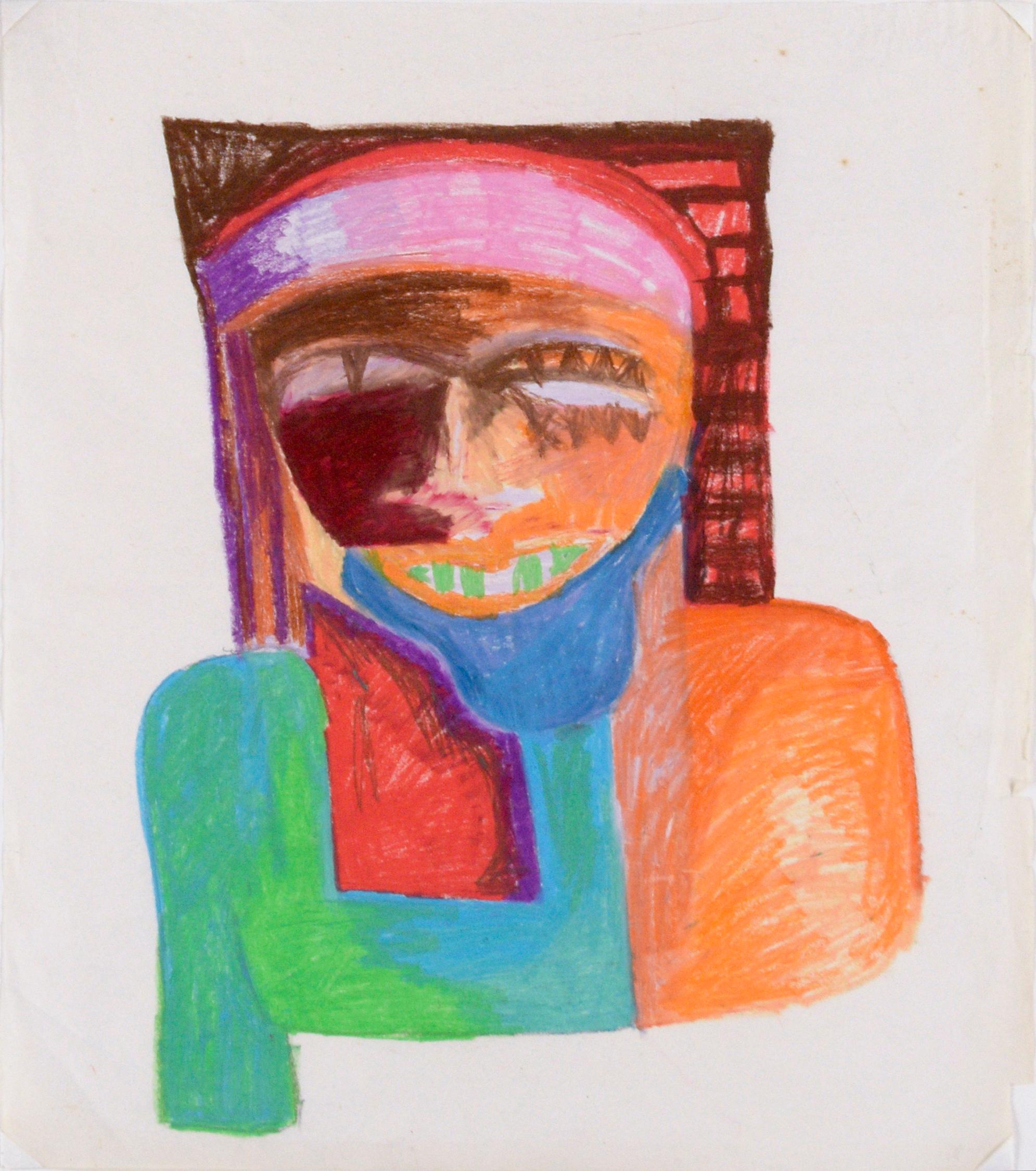 Portrait de pharaon égyptien cubiste abstrait au pastel sur papier en vente 3