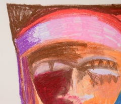 Abstracted Cubist Egyptian Pharaoh Portrait in Pastel on Paper