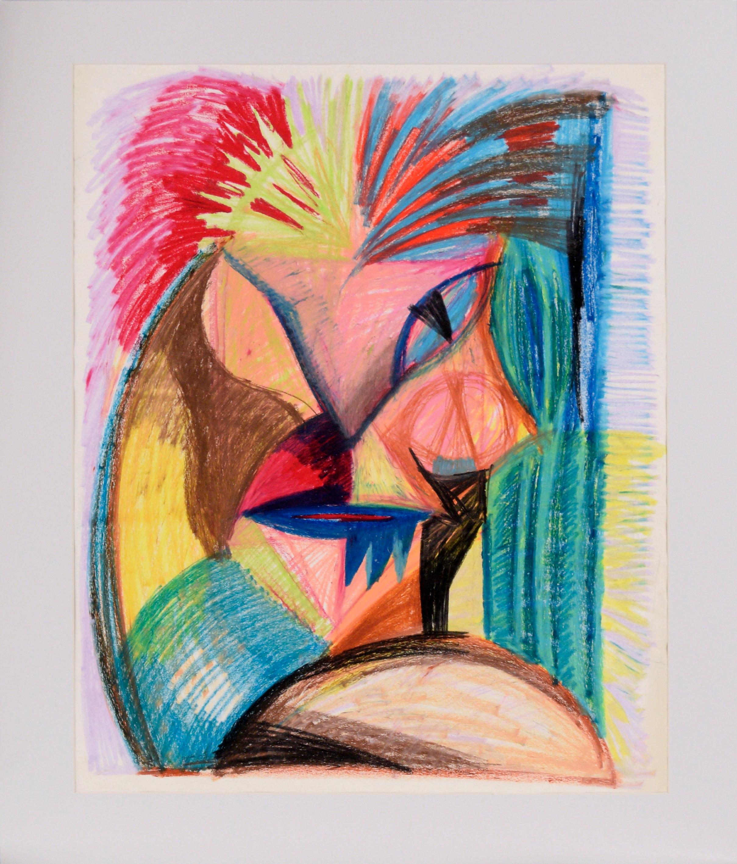 Abstraktes kubistisches Löwenporträt in Pastell auf Papier
