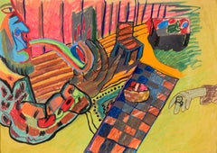 The Rainbow Pipe - Fauvist Portrait and Interior in Pastel on Paper
