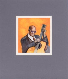 "Rev. Gary Davis" - Figurative Watercolor of a Guitar Player on Paper