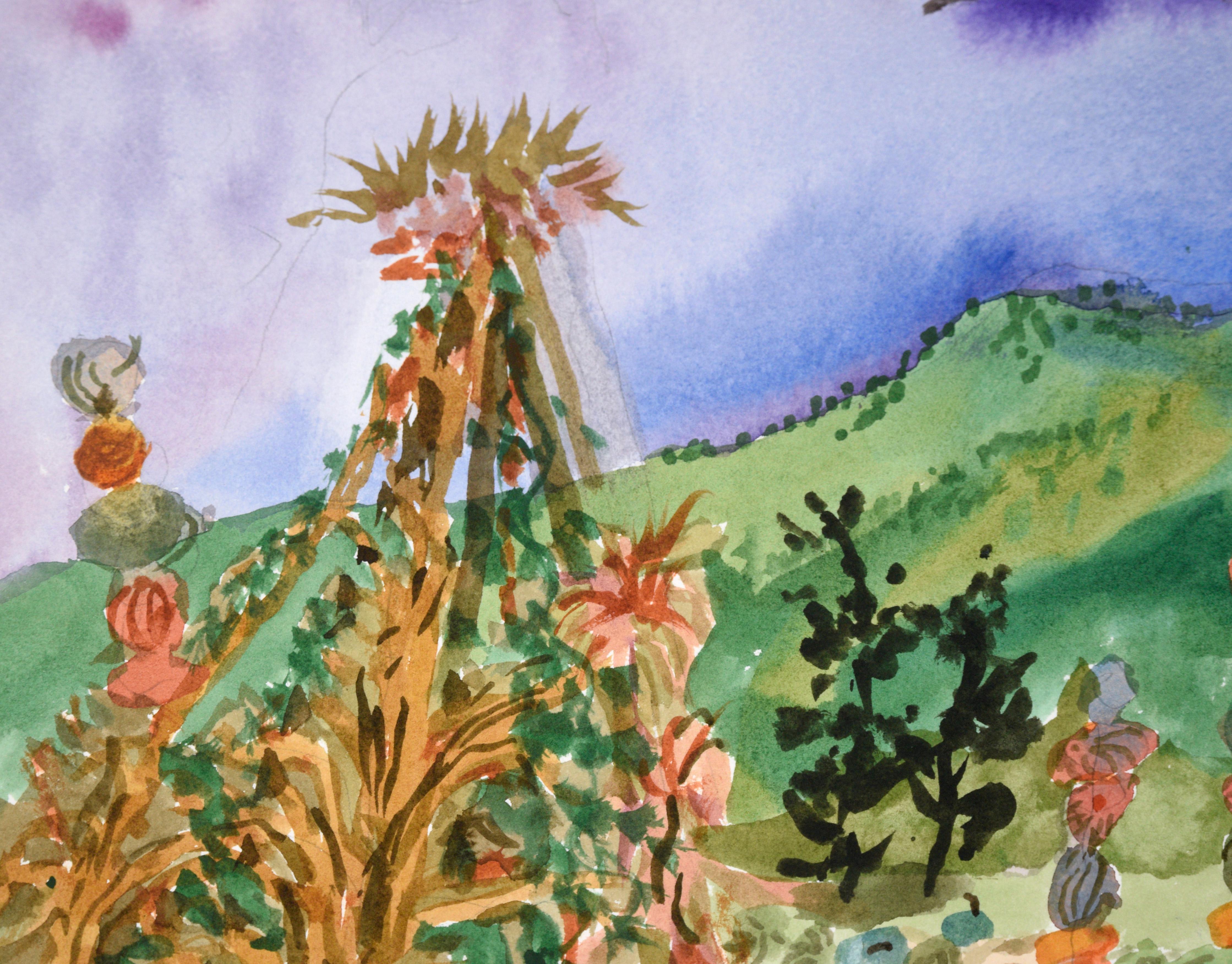Bauernhof im Herbst mit Korn und Kürbis in Aquarell auf schwerem Papier – Art von Les Anderson