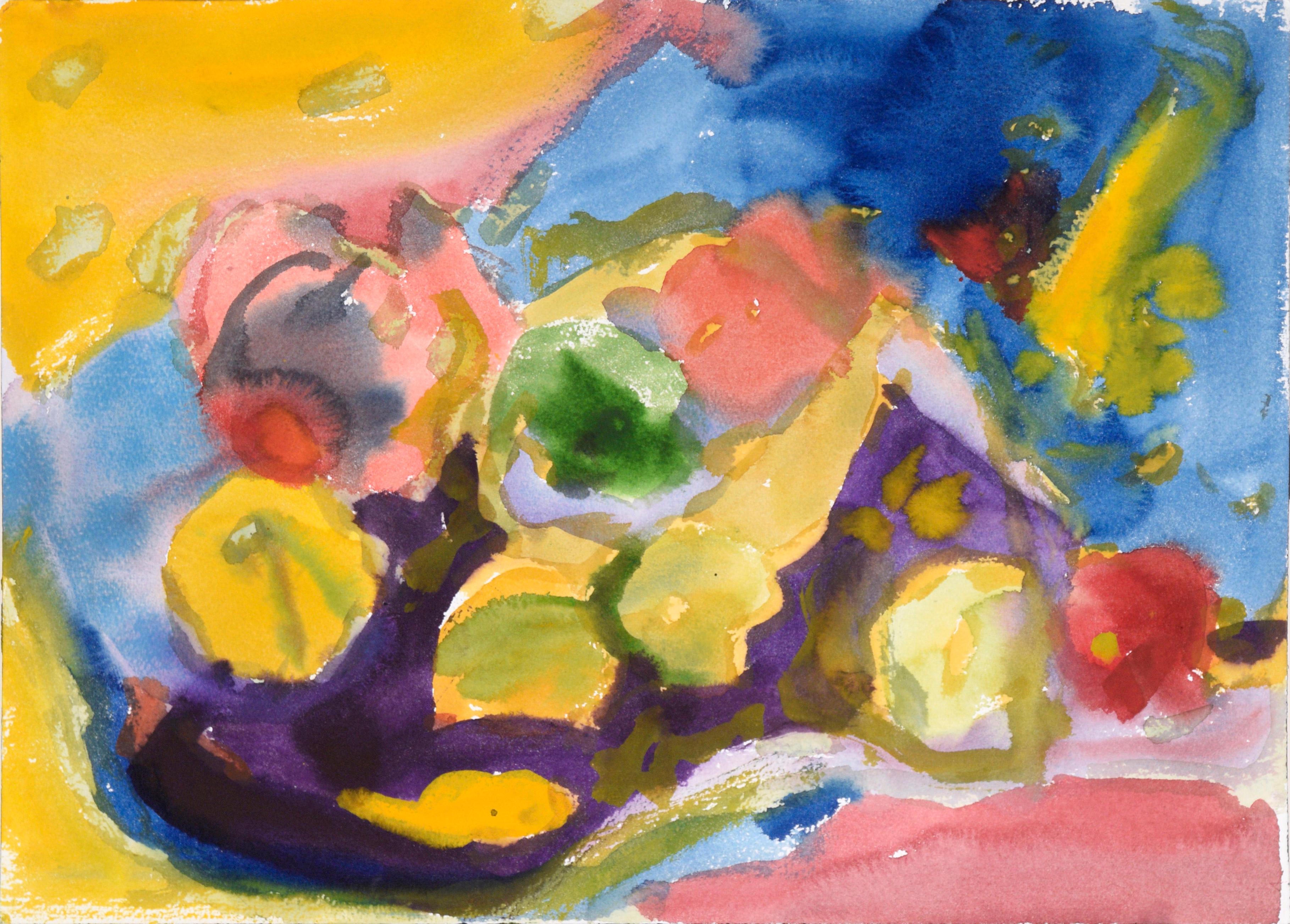 Abstract Still Life with Fruit in Watercolor on Paper