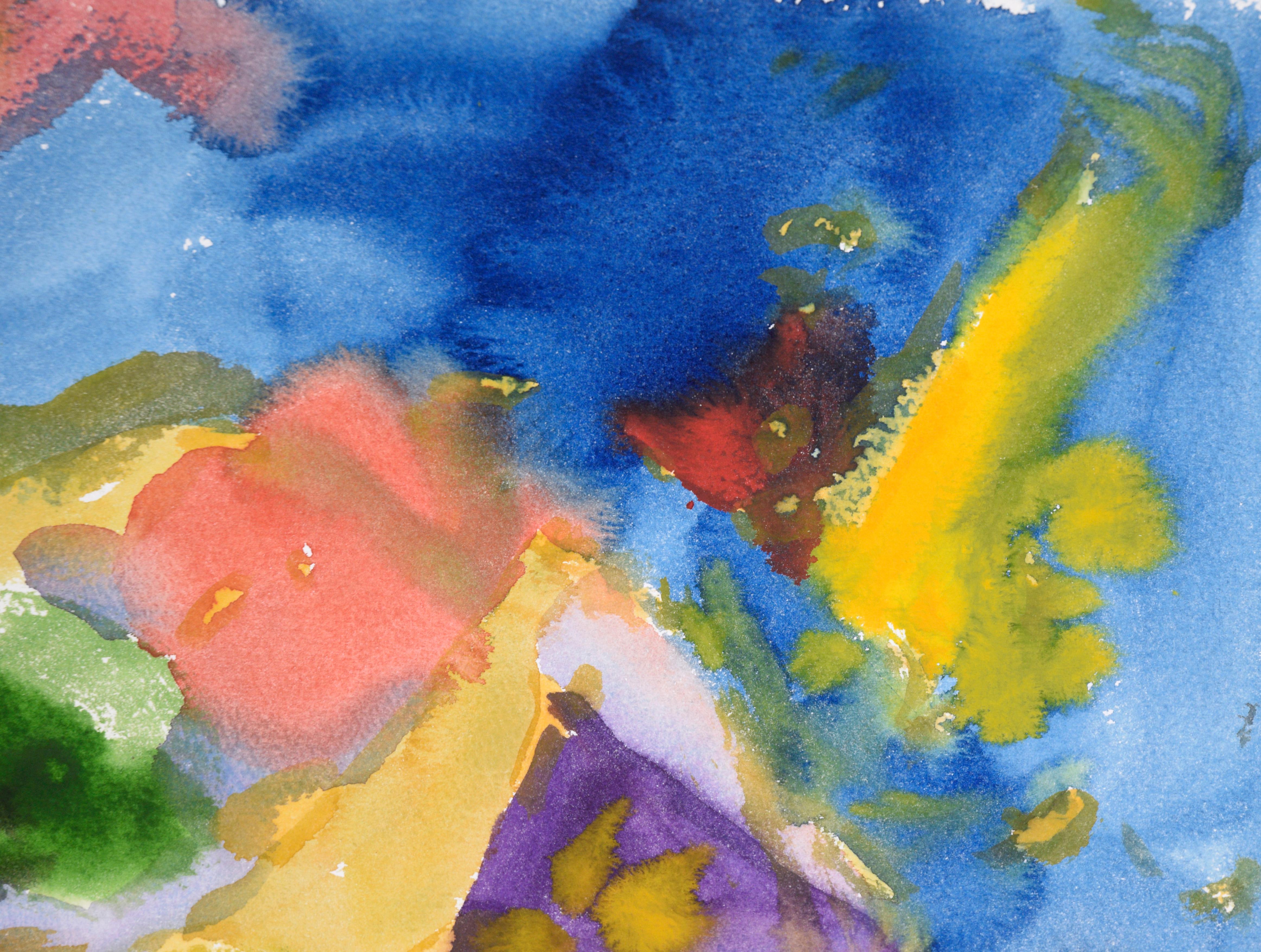 Natura morta astratta con frutta in acquerello su carta - Painting di Les Anderson