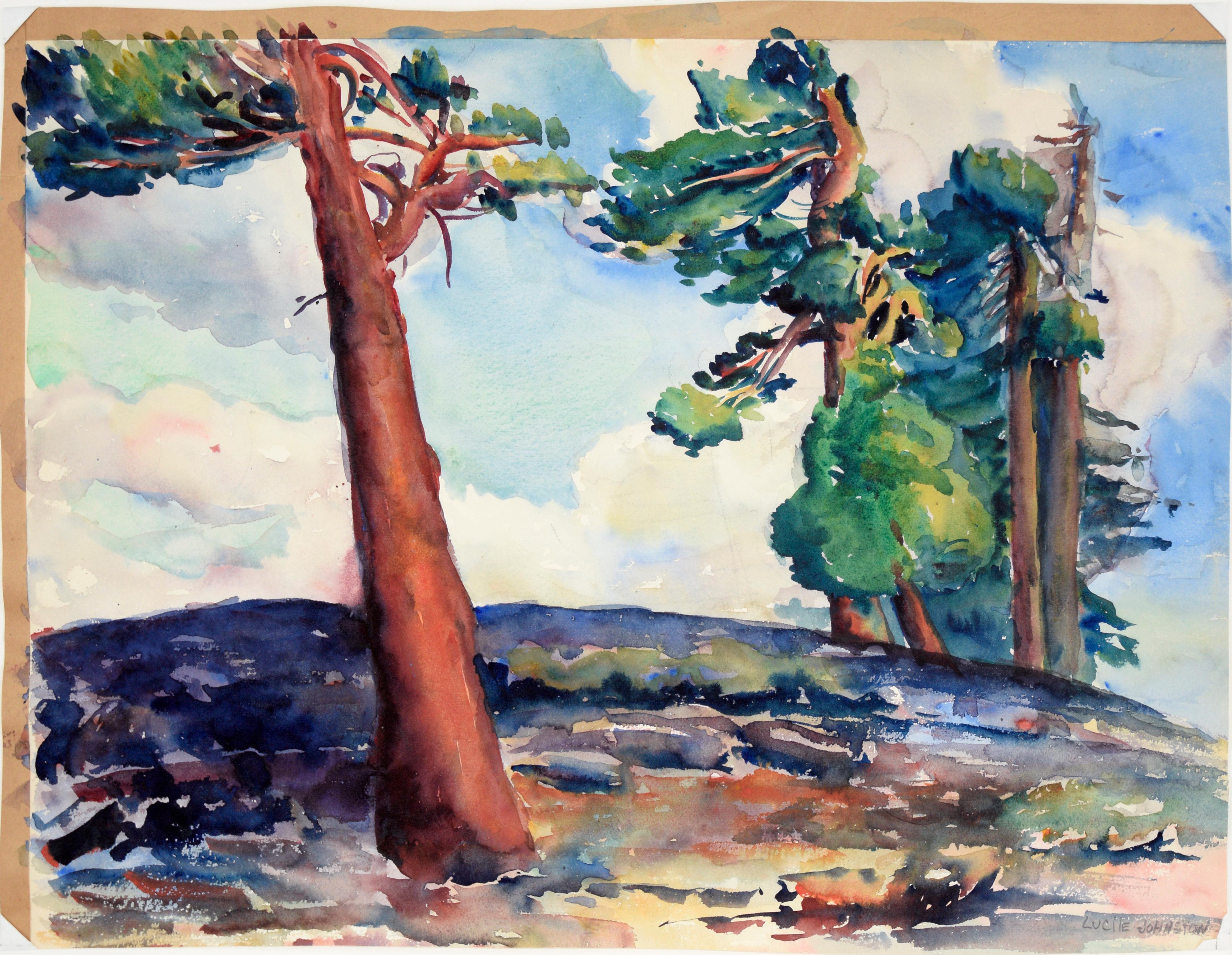 Coastal Trees Landscape in Watercolor on Paper For Sale 3