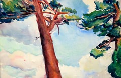 Coastal Trees Landscape in Watercolor on Paper
