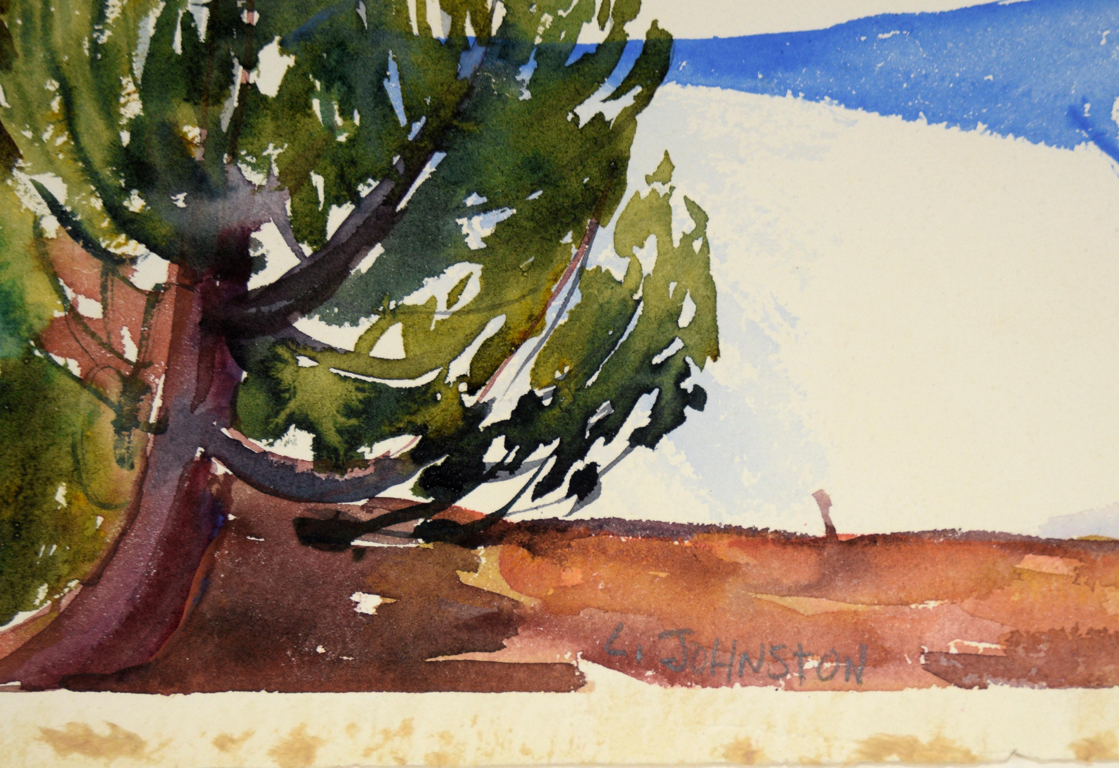 Staking a Tent, Modernist Landscape in Watercolor on Paper For Sale 2