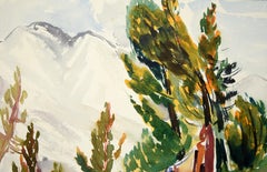 Staking a Tent, Modernistische Landschaft in Aquarell auf Papier