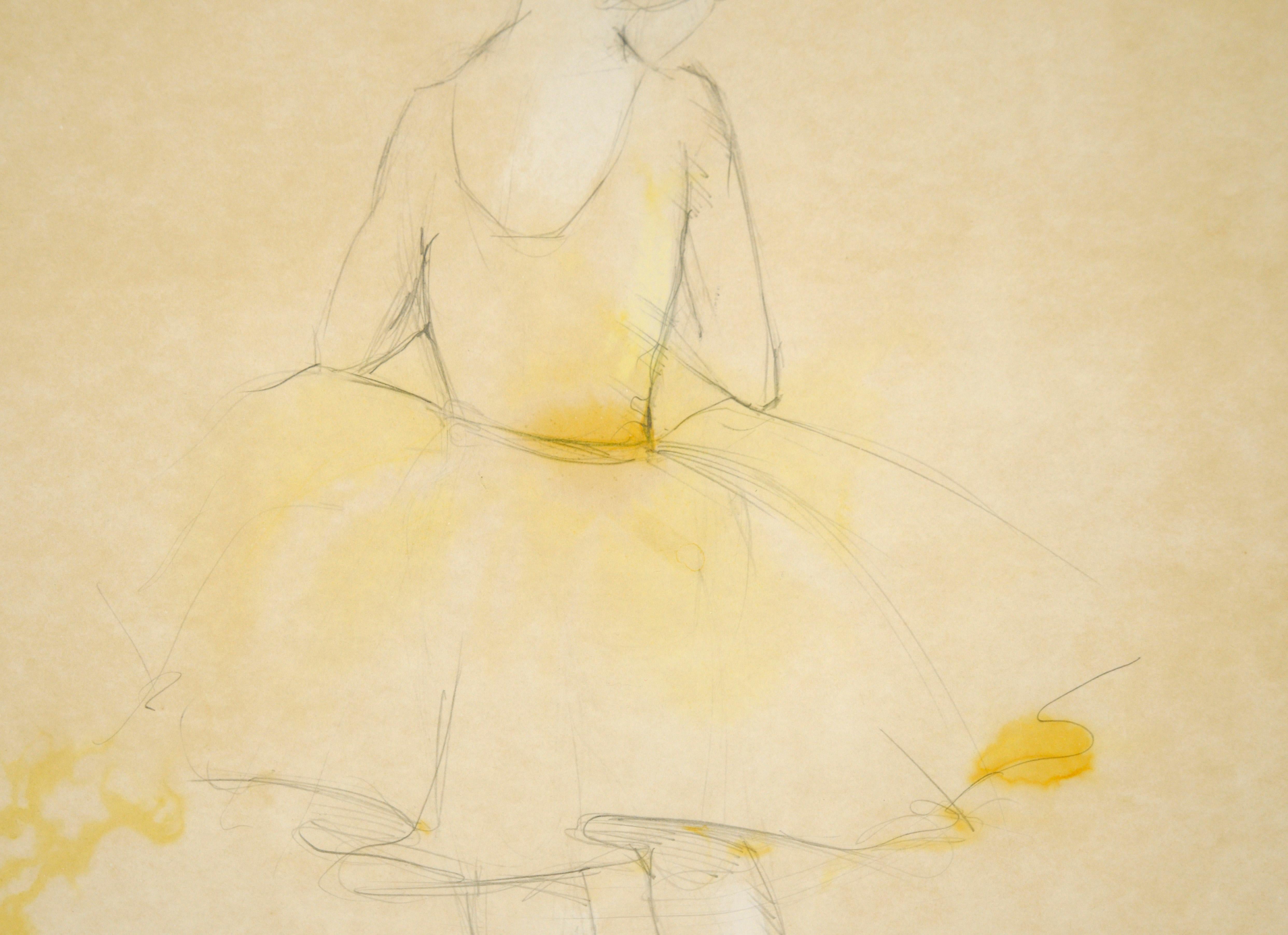 The Little Ballerina - Figurative Drawing in Pencil on Paper - Beige Figurative Art by Unknown