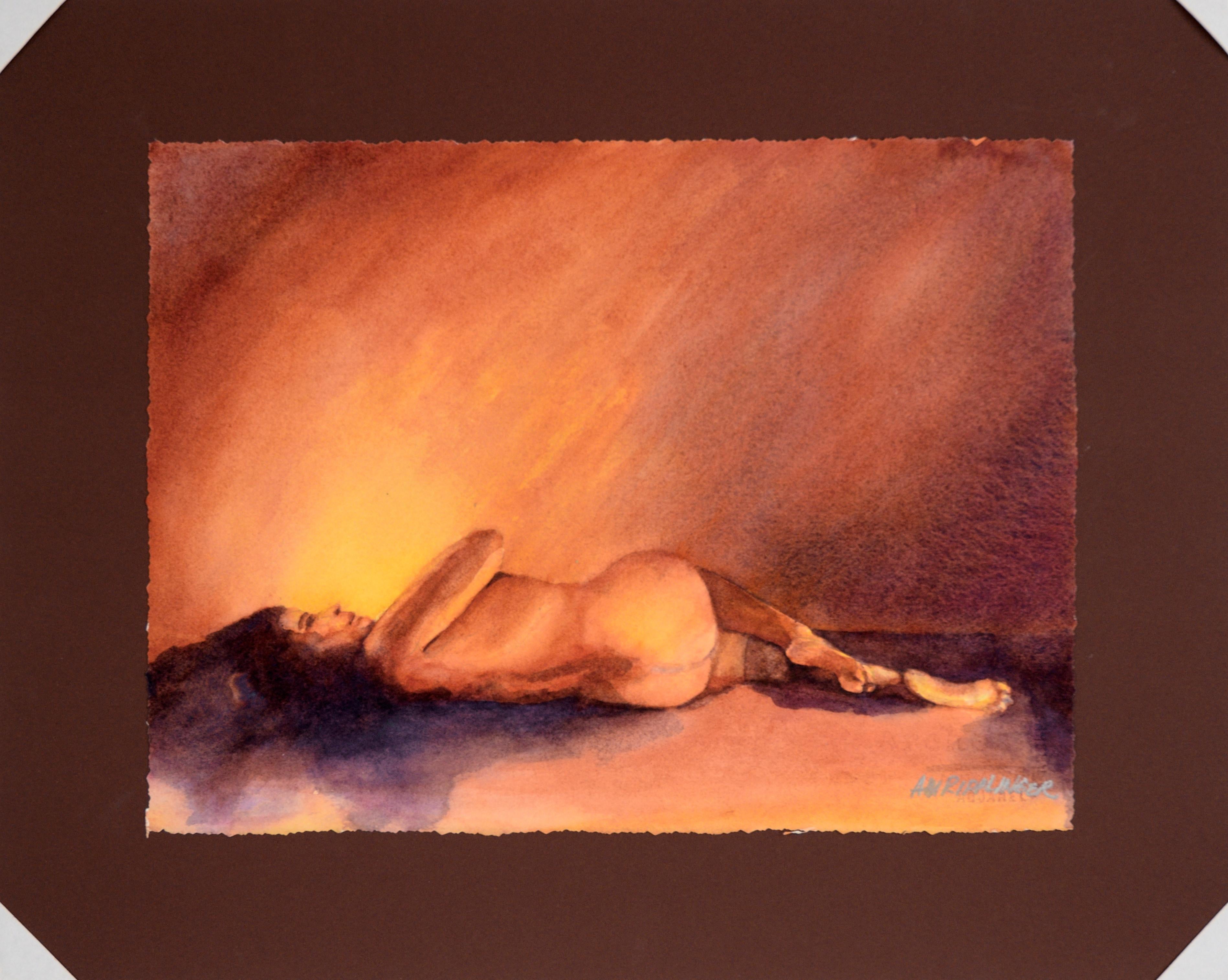 Modernist Original Watercolor Painting - Reclining Nude Female Figure Study  For Sale 2