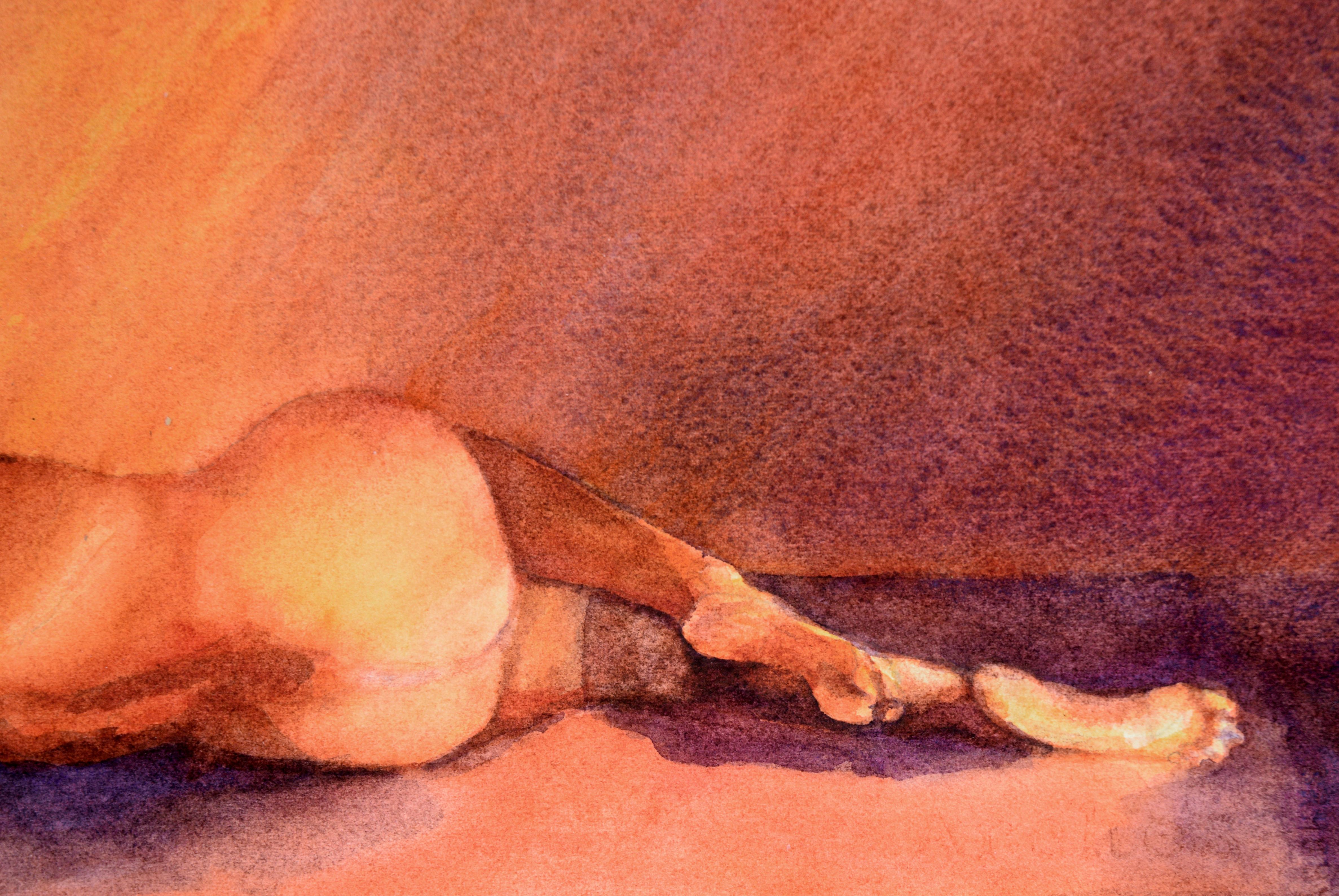 Modernist Original Watercolor Painting - Reclining Nude Female Figure Study  - Impressionist Art by Annette Ripplinger