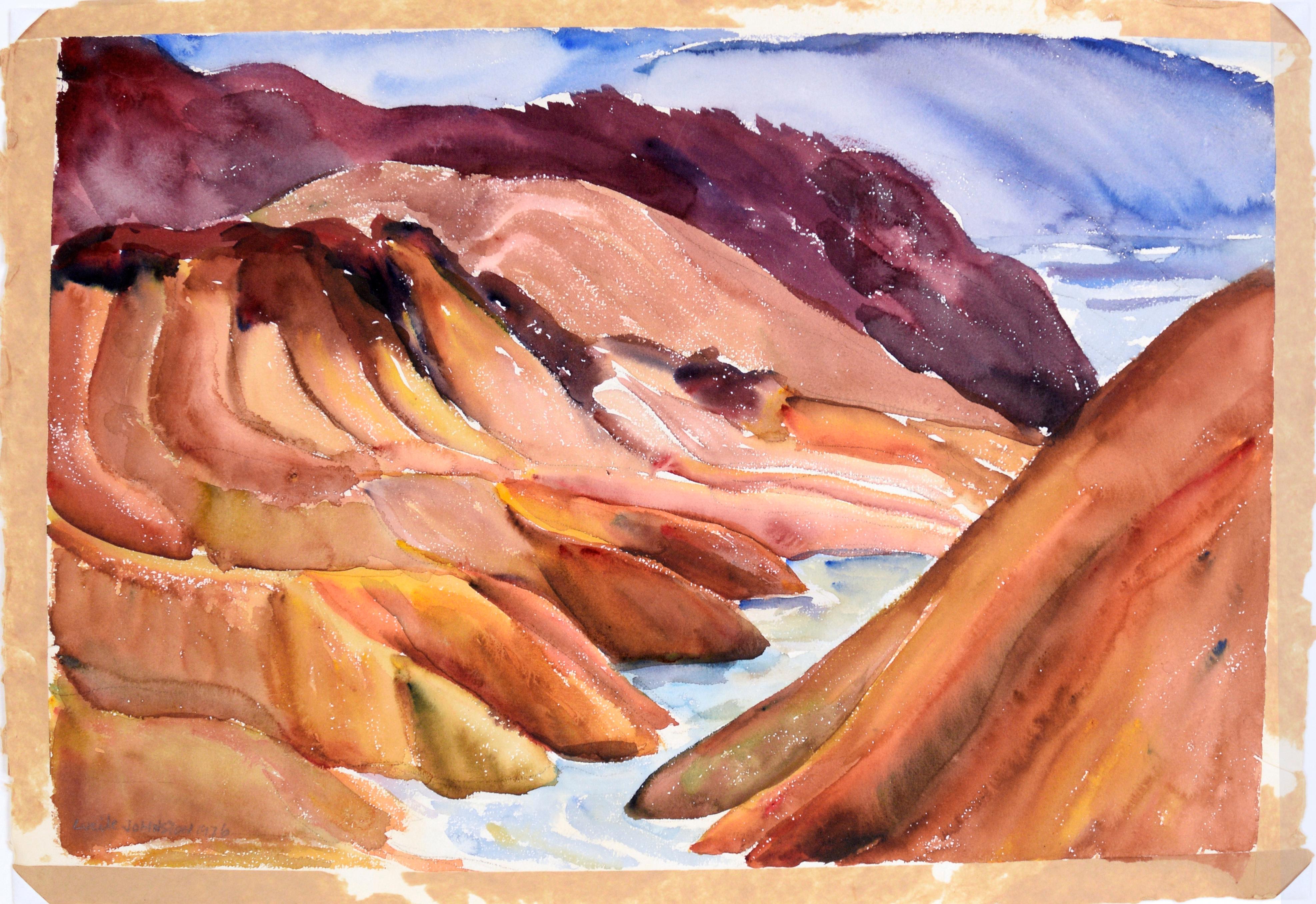 Red Rock Canyon River, Modernist Landscape in Watercolor on Paper For Sale 2
