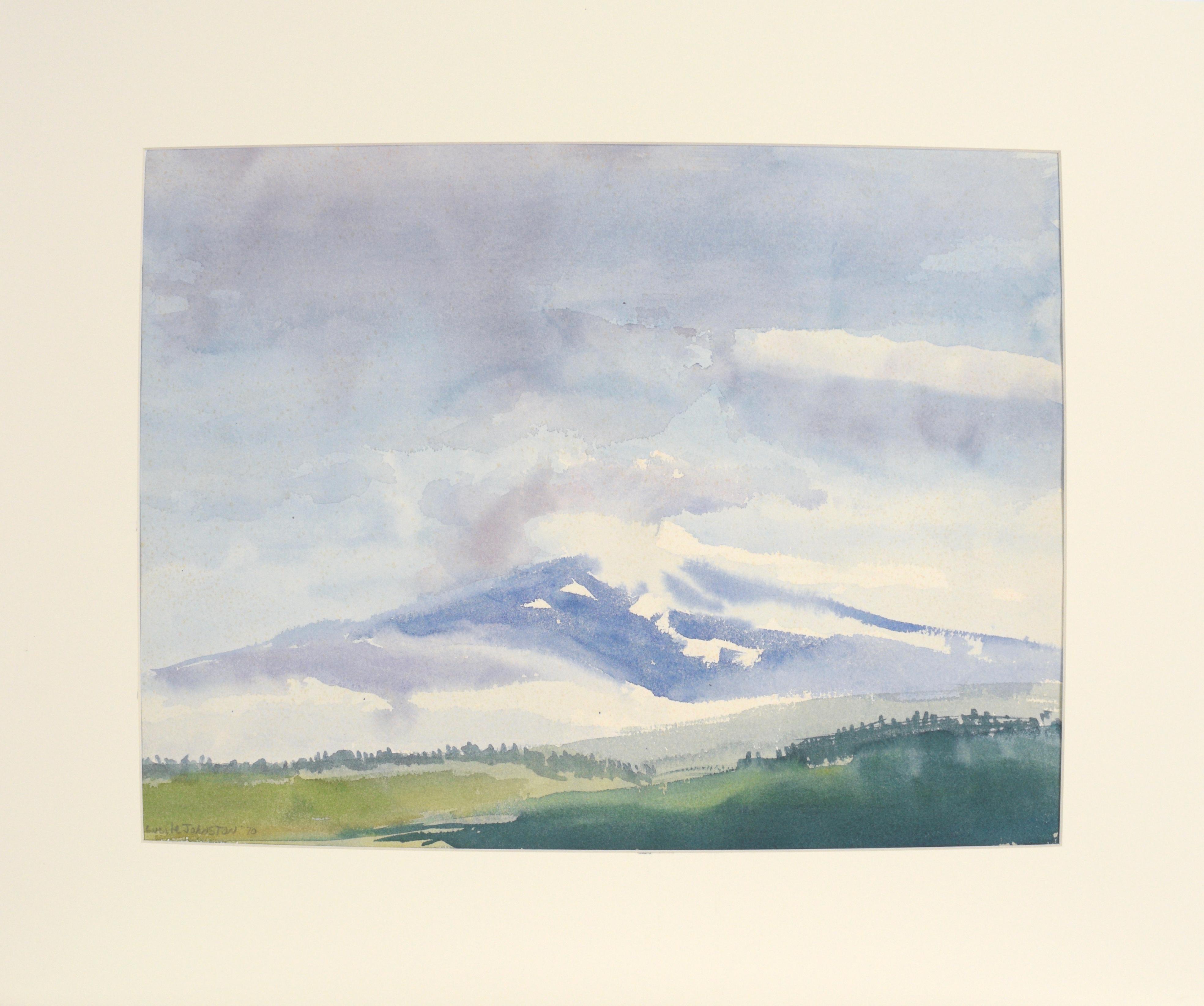 Paysage de la montagne bleue et courses de bateaux Aquarelle sur papier Art recto-verso