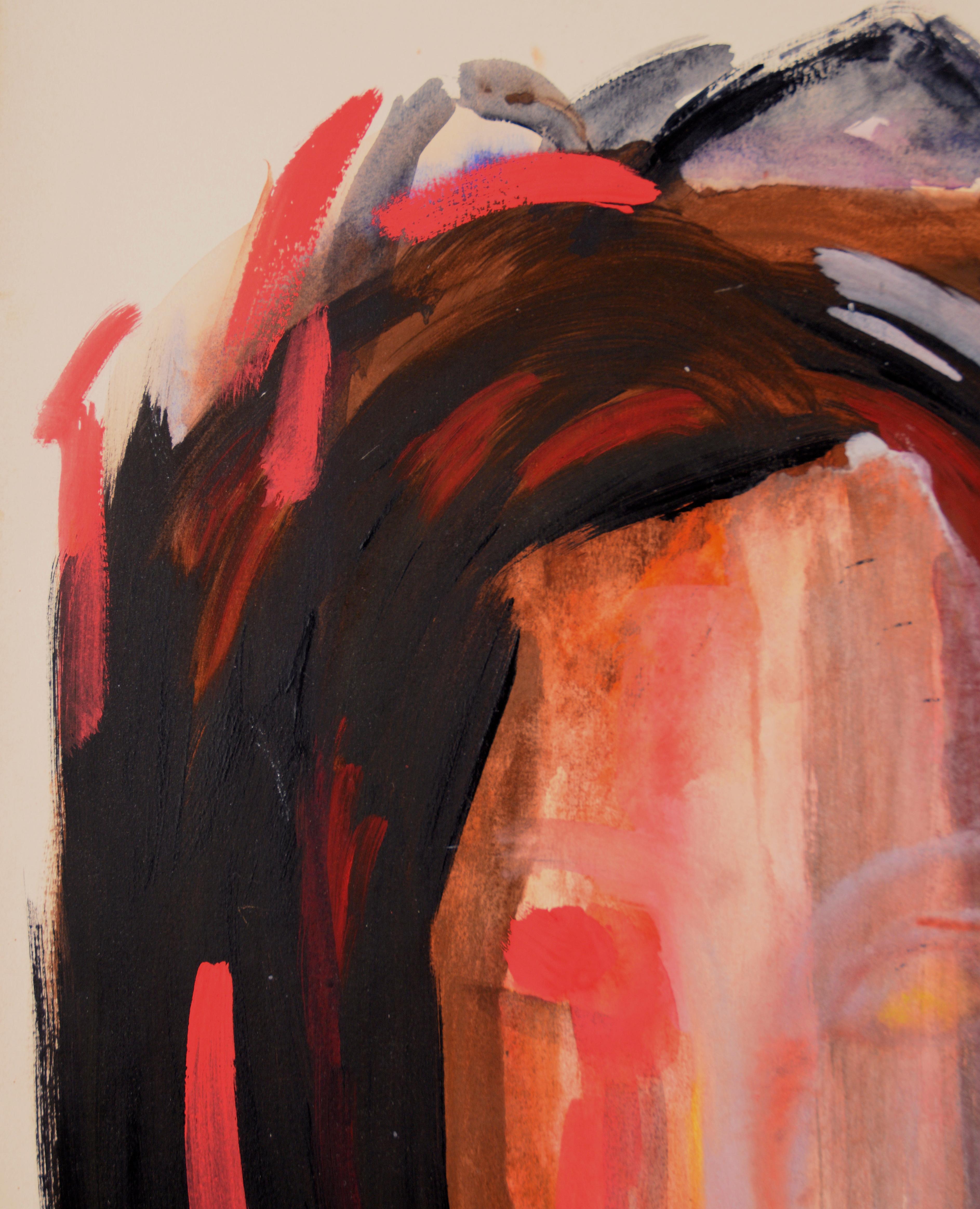 Abstract Portrait of a Woman in Gouache on Paper - Abstract Expressionist Art by Ricardo de Silva