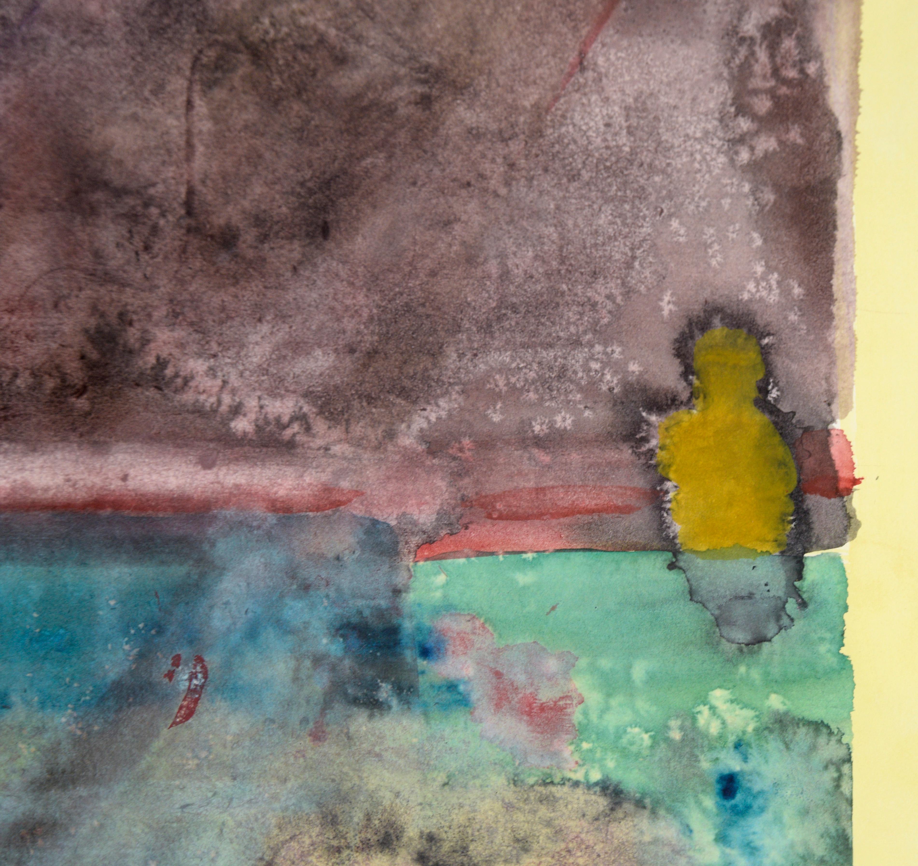 Abstrakte Farbfeldkomposition in Aquarell auf Papier (Beige), Abstract Drawing, von Ricardo de Silva