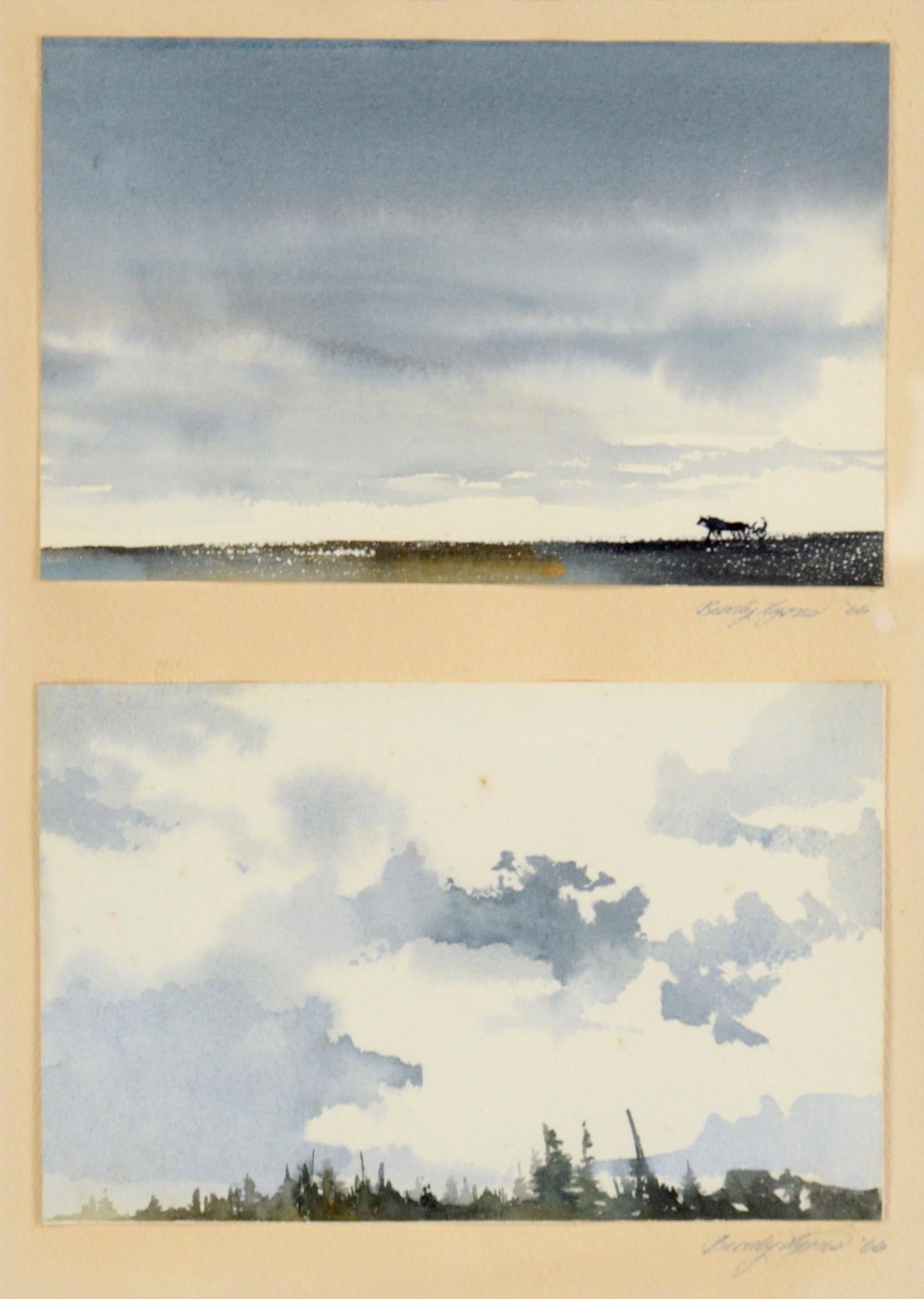 Deux paysages rurals du milieu du siècle dernier à l'aquarelle sur papier - Art de Beverly Lyons