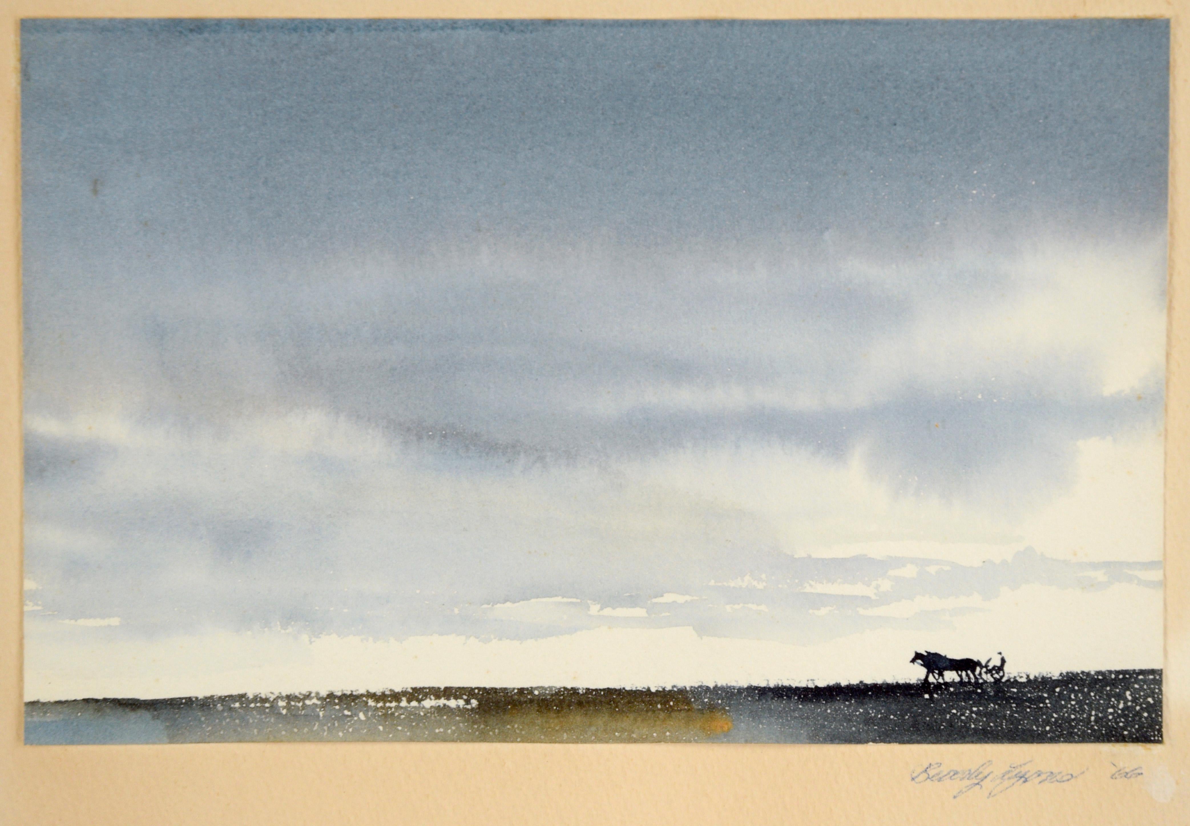 Deux paysages rurals du milieu du siècle dernier à l'aquarelle sur papier - Impressionnisme américain Art par Beverly Lyons