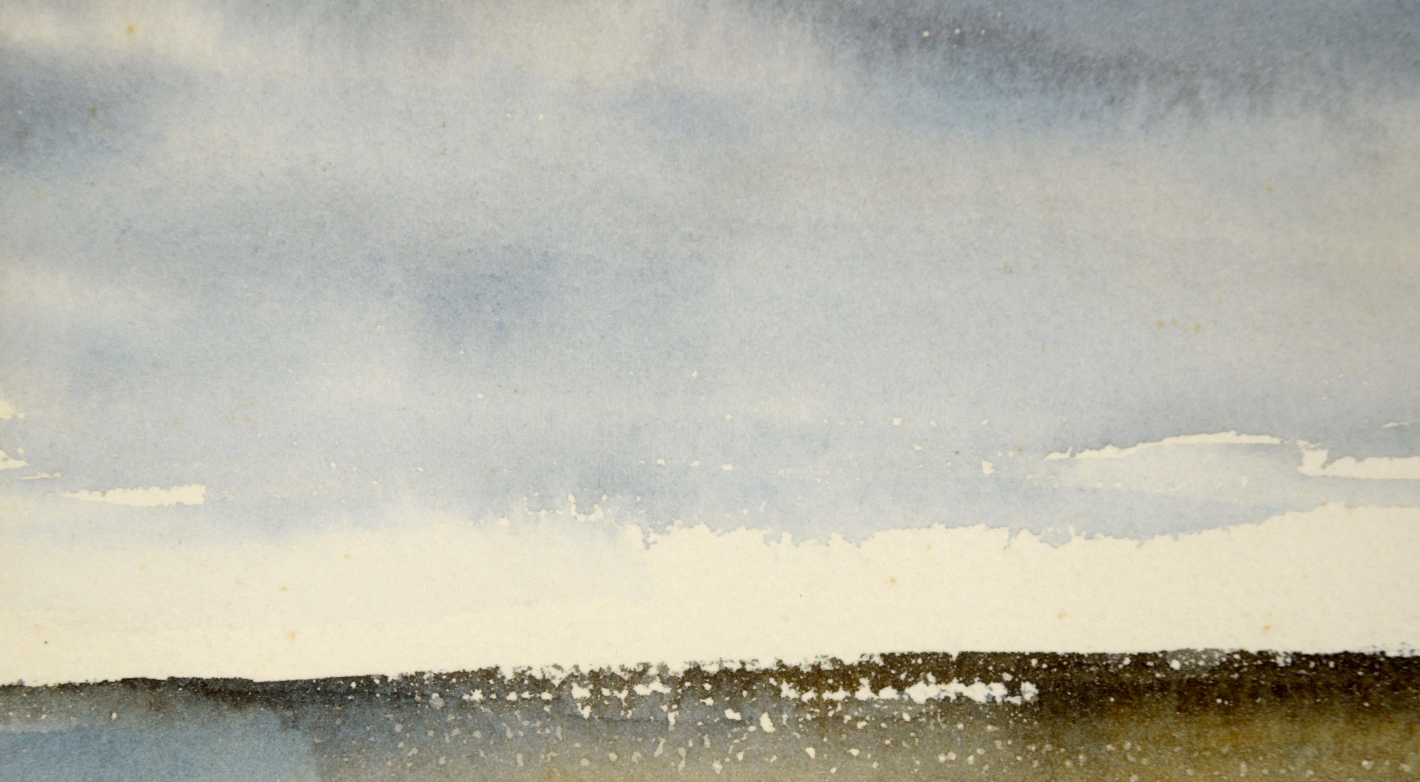 Zwei ländliche Landschaften aus der Mitte des Jahrhunderts in Aquarell auf Papier

Zwei schöne Aquarelle von Beverly Lyons (Amerikanerin, 20. Jahrhundert). Das obere Aquarell zeigt einen weiten Himmel über einem Ackerstreifen, auf dem Tiere einen