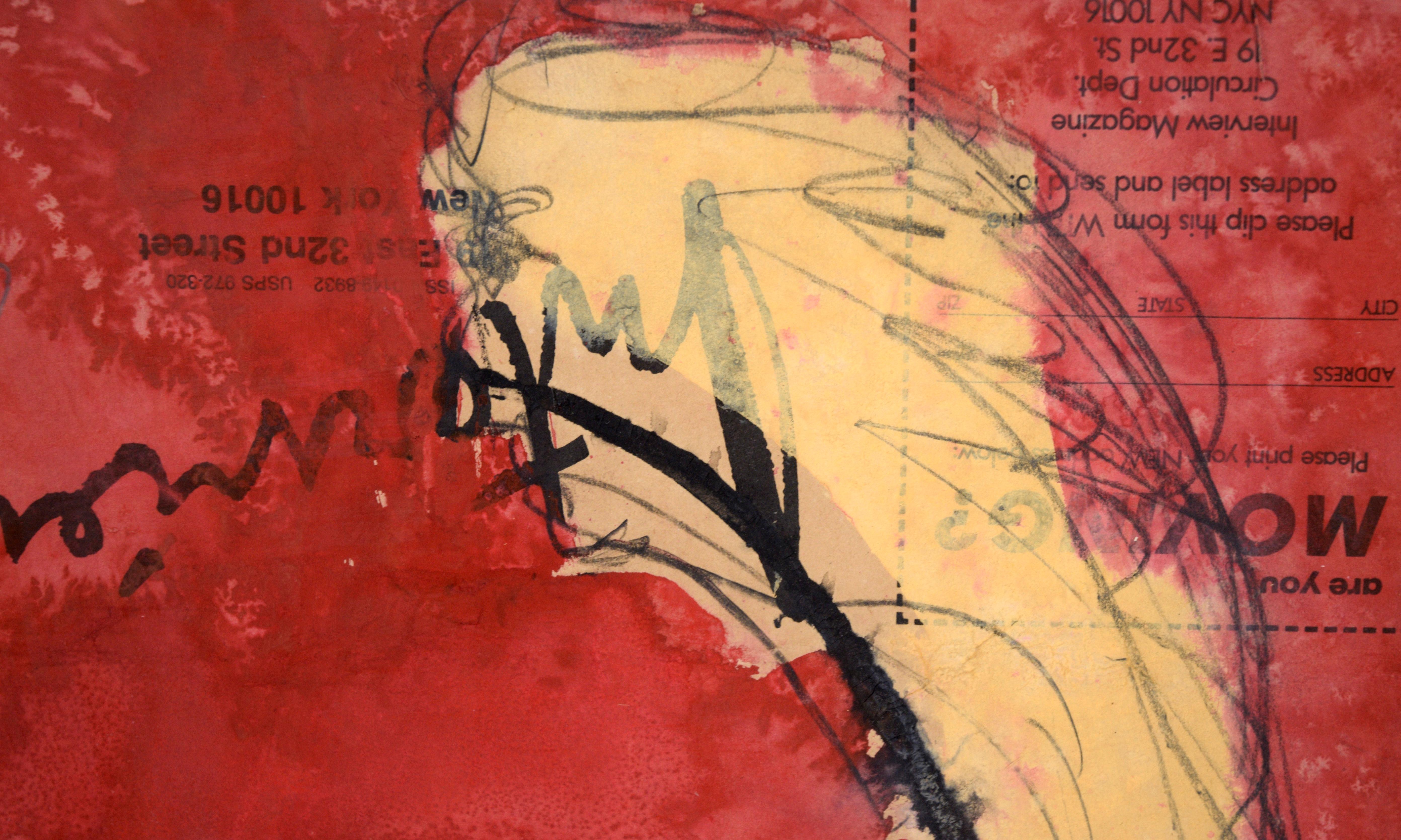 Rotes und gelbes Galaxy Abstraktes Acryl auf Papier mit Umwicklung von Interview Magazine (Abstrakter Impressionismus), Art, von Ricardo de Silva