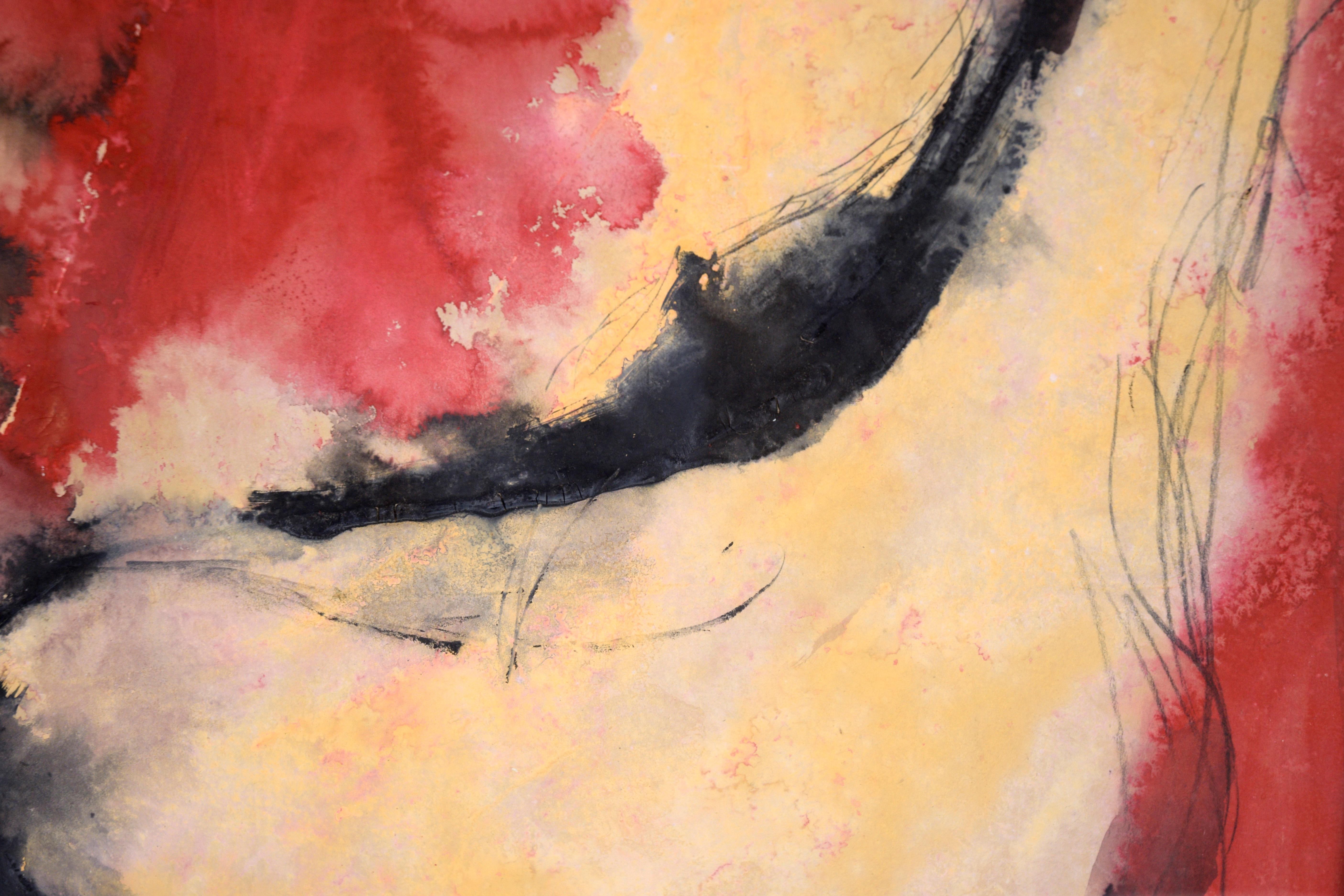 Rotes und gelbes Galaxy Abstraktes Acryl auf Papier mit Umwicklung von Interview Magazine

Gesättigte abstrakte Komposition von Ricardo de Silva (Brasilianer, 20. Jahrhundert). Spritzer von Rot, Gelb, Weiß und Schwarz vereinen sich zu einer