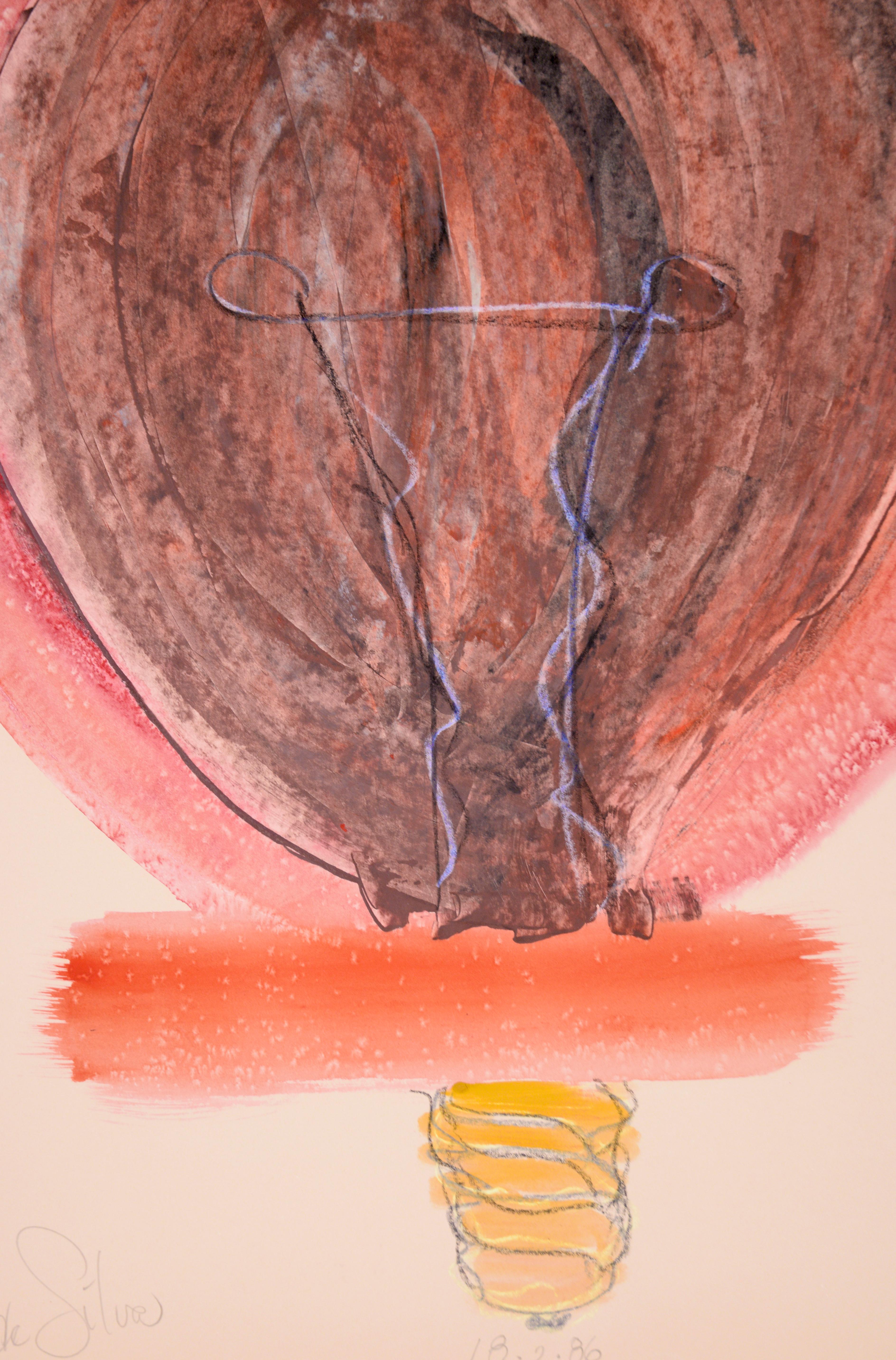 Lightbulb Moment Abstrakt – „Bright Idea“

Ein lebhaftes abstraktes Gemälde einer Glühbirne in Rottönen mit gelben und weißen Kreideakzenten des in Kalifornien lebenden Künstlers Ricardo de Silva (Amerikaner/Brasilien, 20. Jh.). Die Unterschrift in