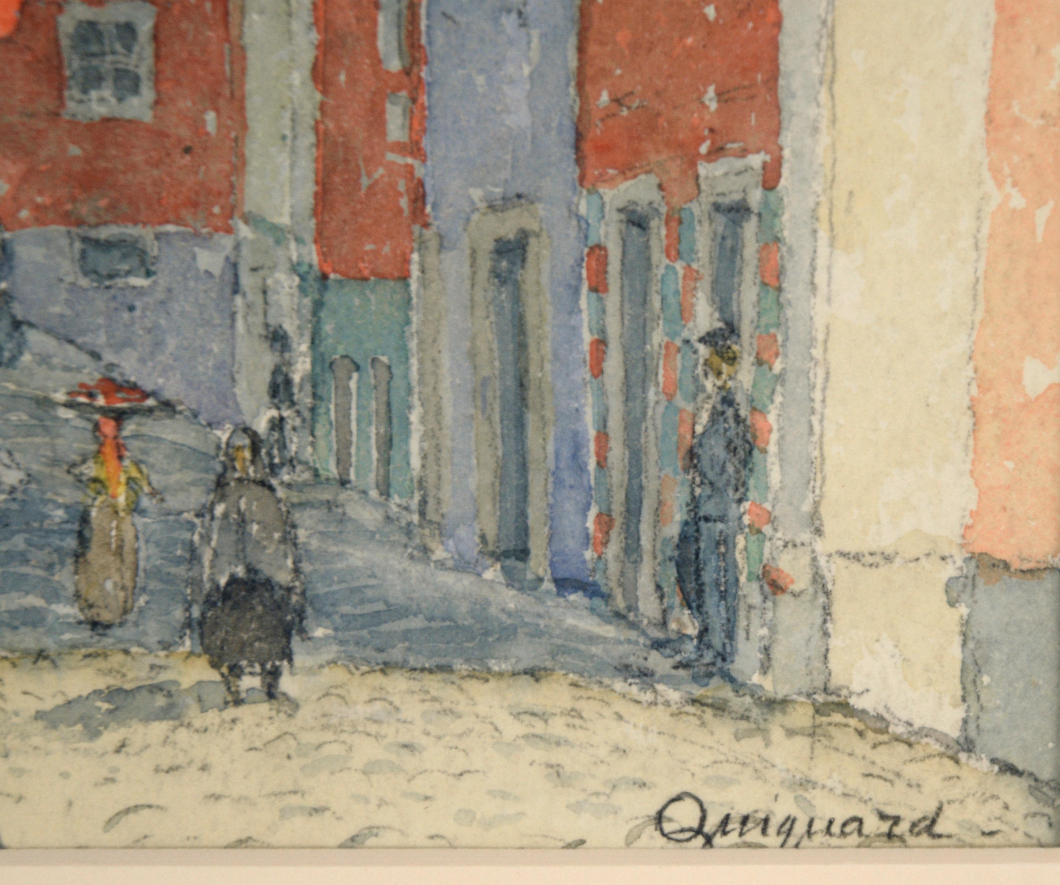 Street in Alfama Neighborhood Lisbon Portugal in Watercolor on Paper by Quignard For Sale 4
