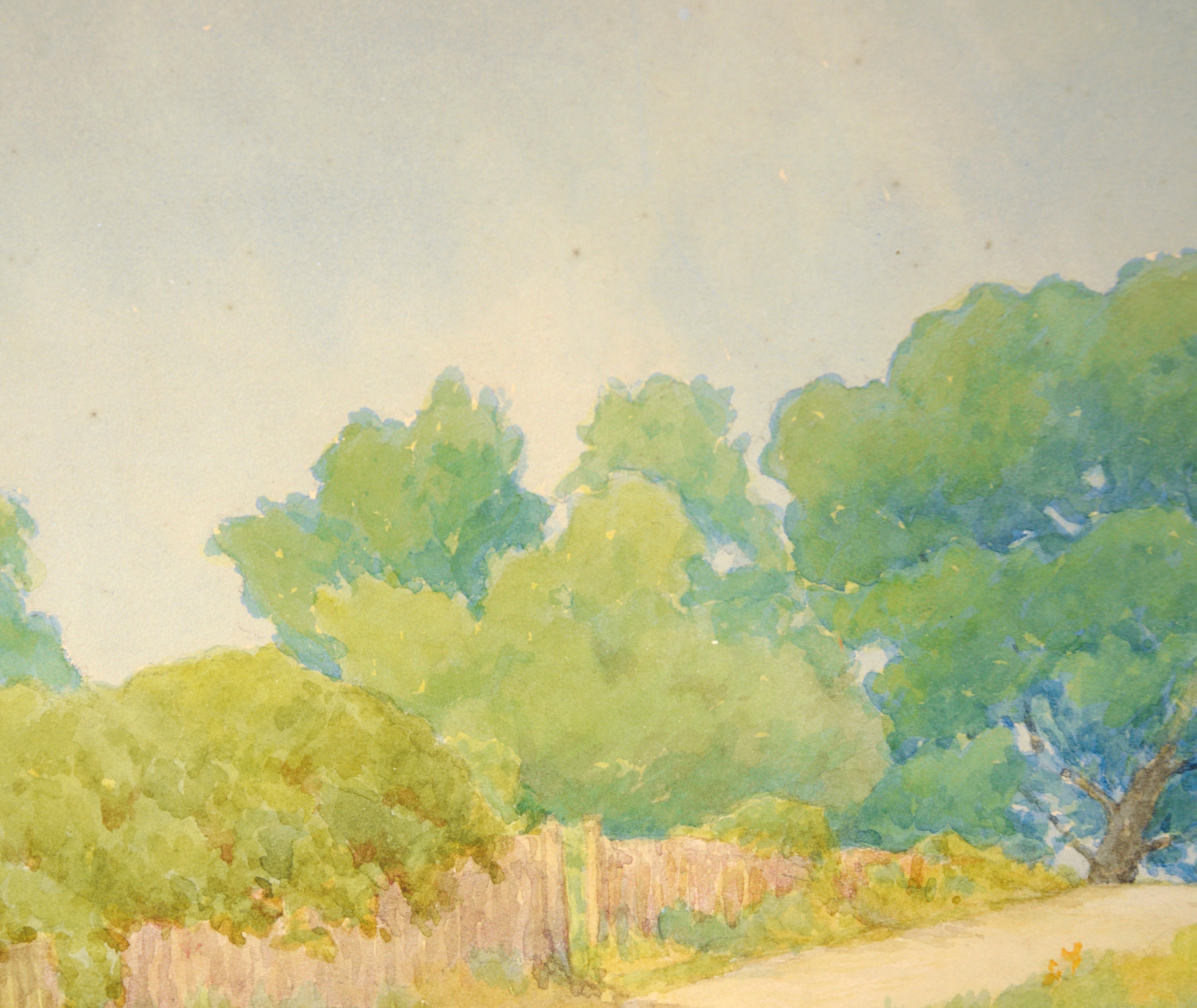 Paysage rural en Californie en peupliers dorés et chênes bleus - Aquarelle sur papier - Impressionnisme américain Art par Marie English Williams