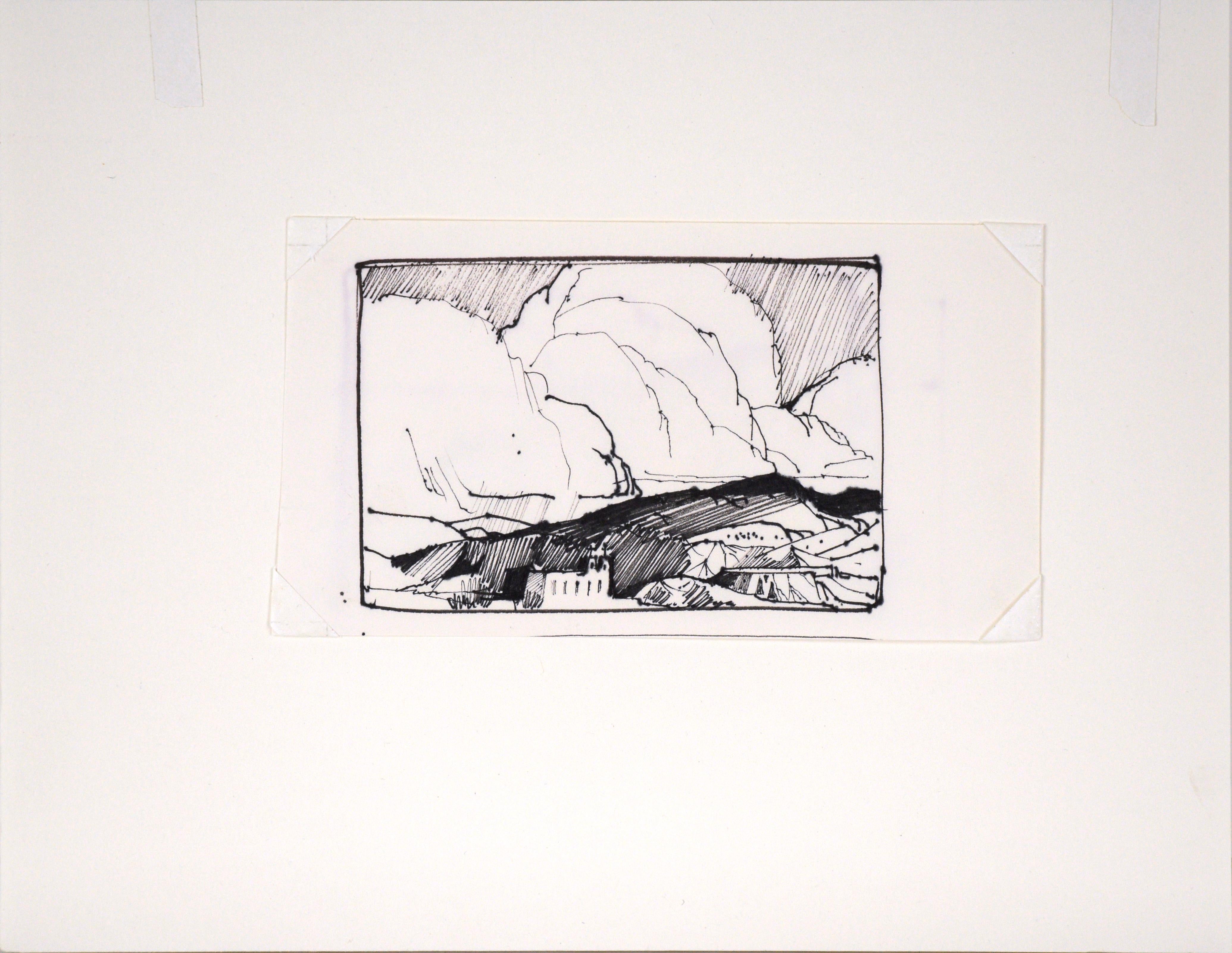 Clouds Above the High Desert - Line Drawing Landscape in Ink on Paper For Sale 1