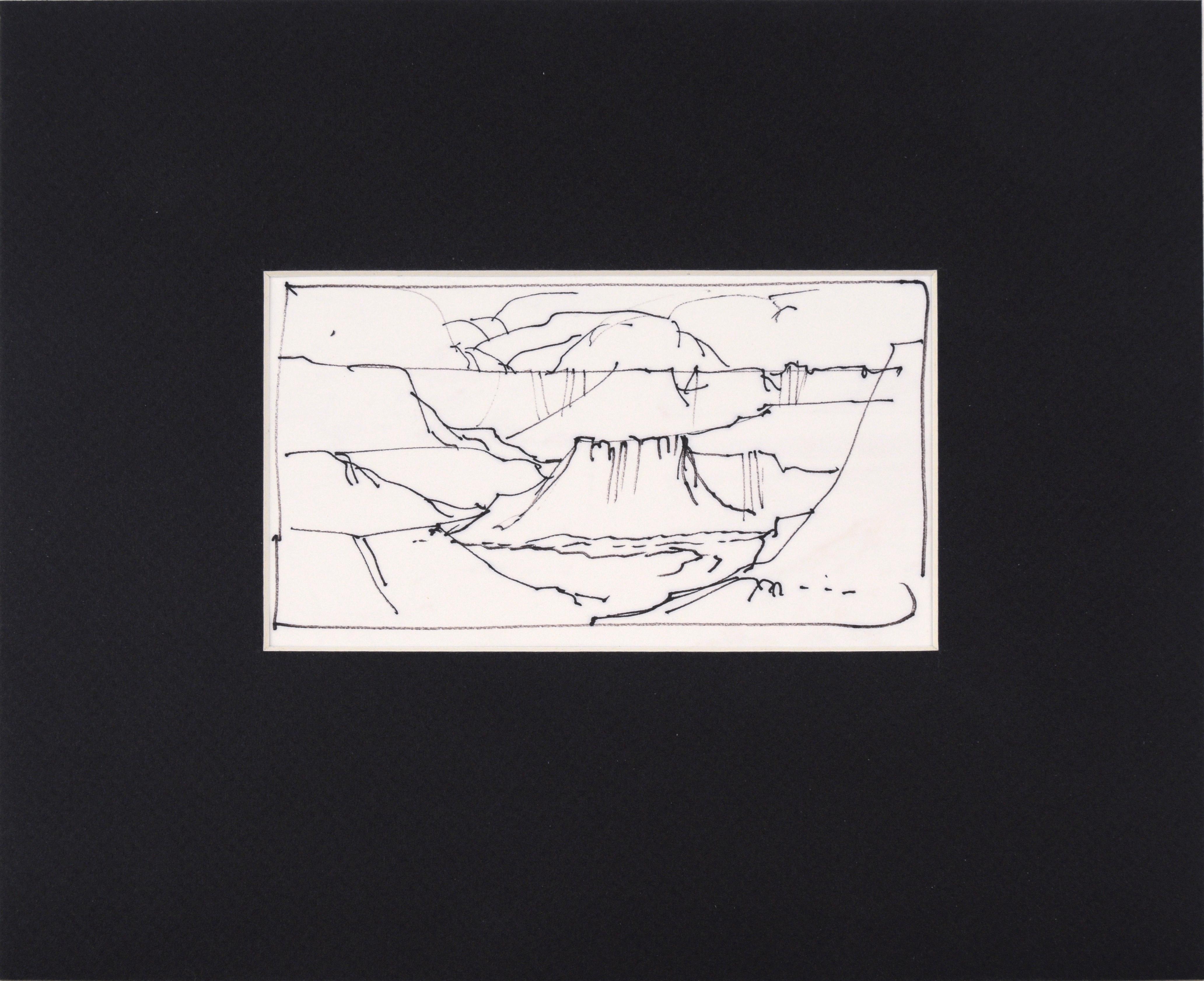 Laurence Sisson Landscape Art - Grand Canyon Plateau - Line Drawing Landscape in Ink on Paper