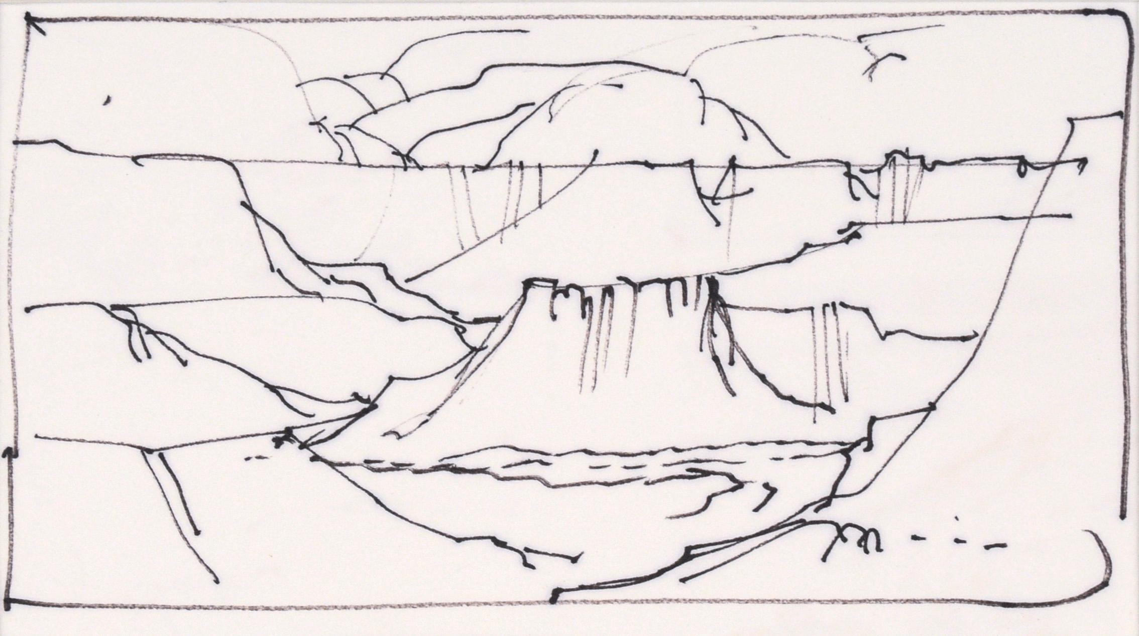 Grand Canyon Plateau - Line Drawing Landscape in Ink on Paper - Art by Laurence Sisson
