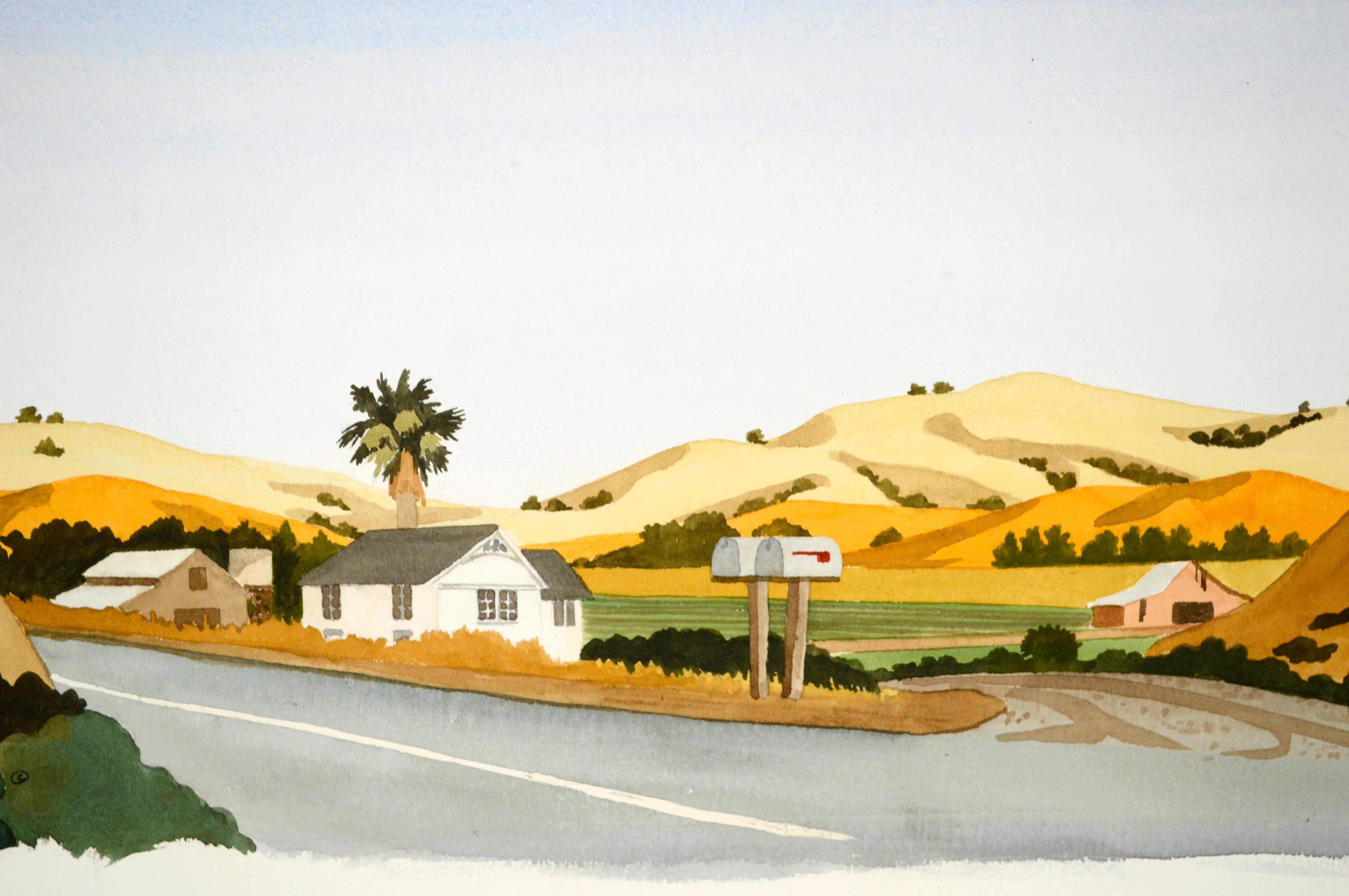 Aquarell auf Papier von San Jose Hills  (Grau), Landscape Art, von Robert Sugita