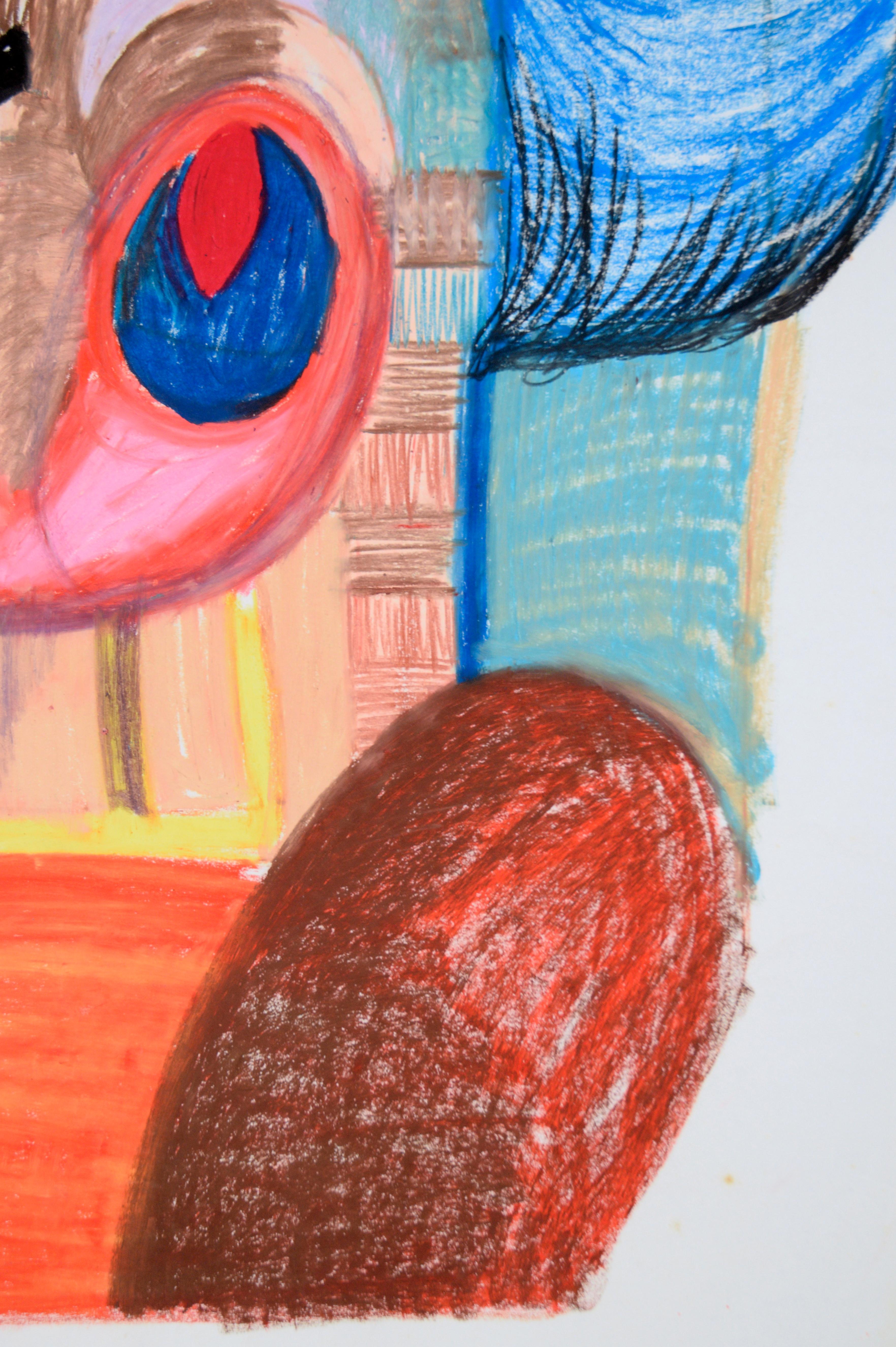 Abstrakte kubistische Türkei in Pastell auf Papier (Beige), Portrait, von Michael William Eggleston