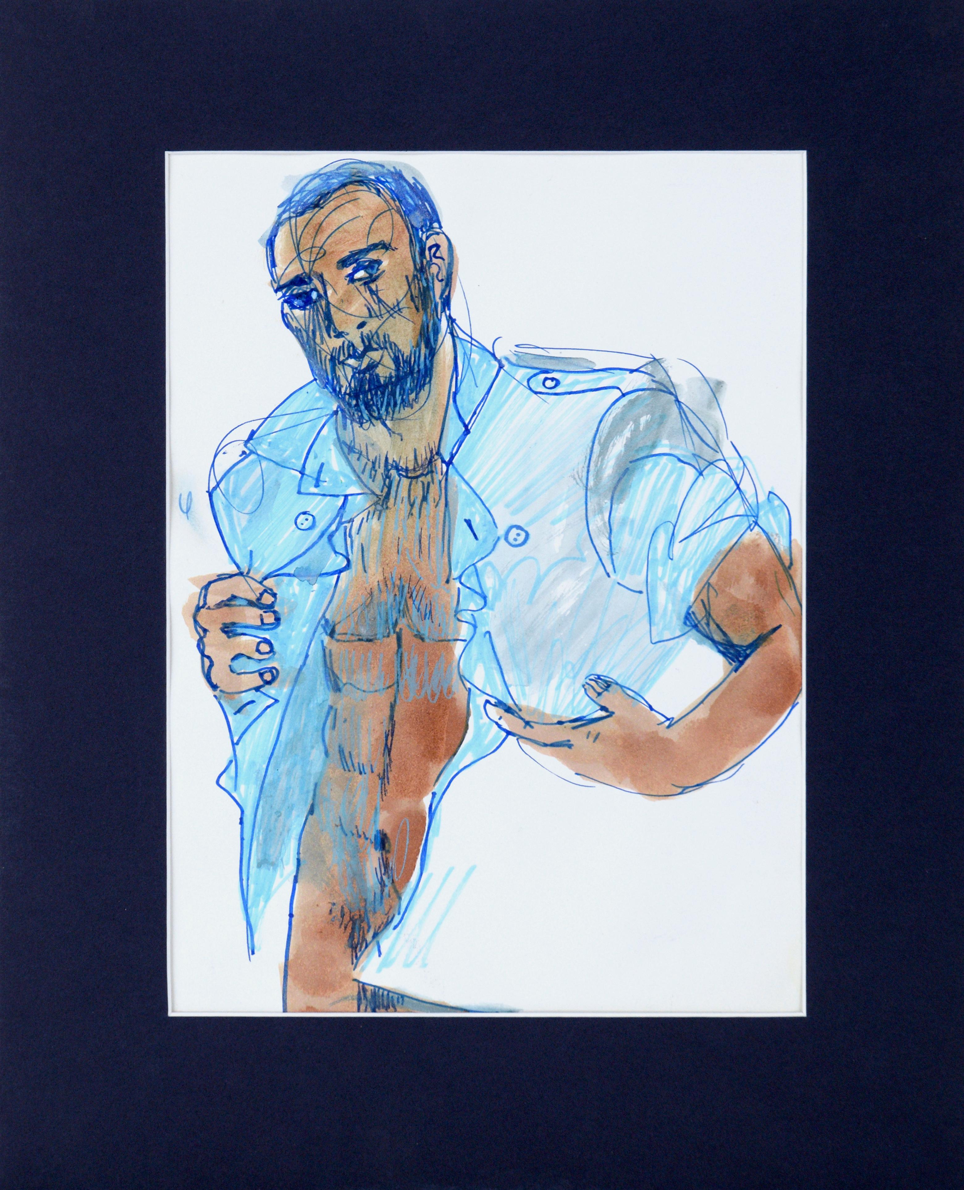 Marc Foster Grant Abstract Drawing - Black Male Figurative Model, Pop Art Abstract Ink on Paper