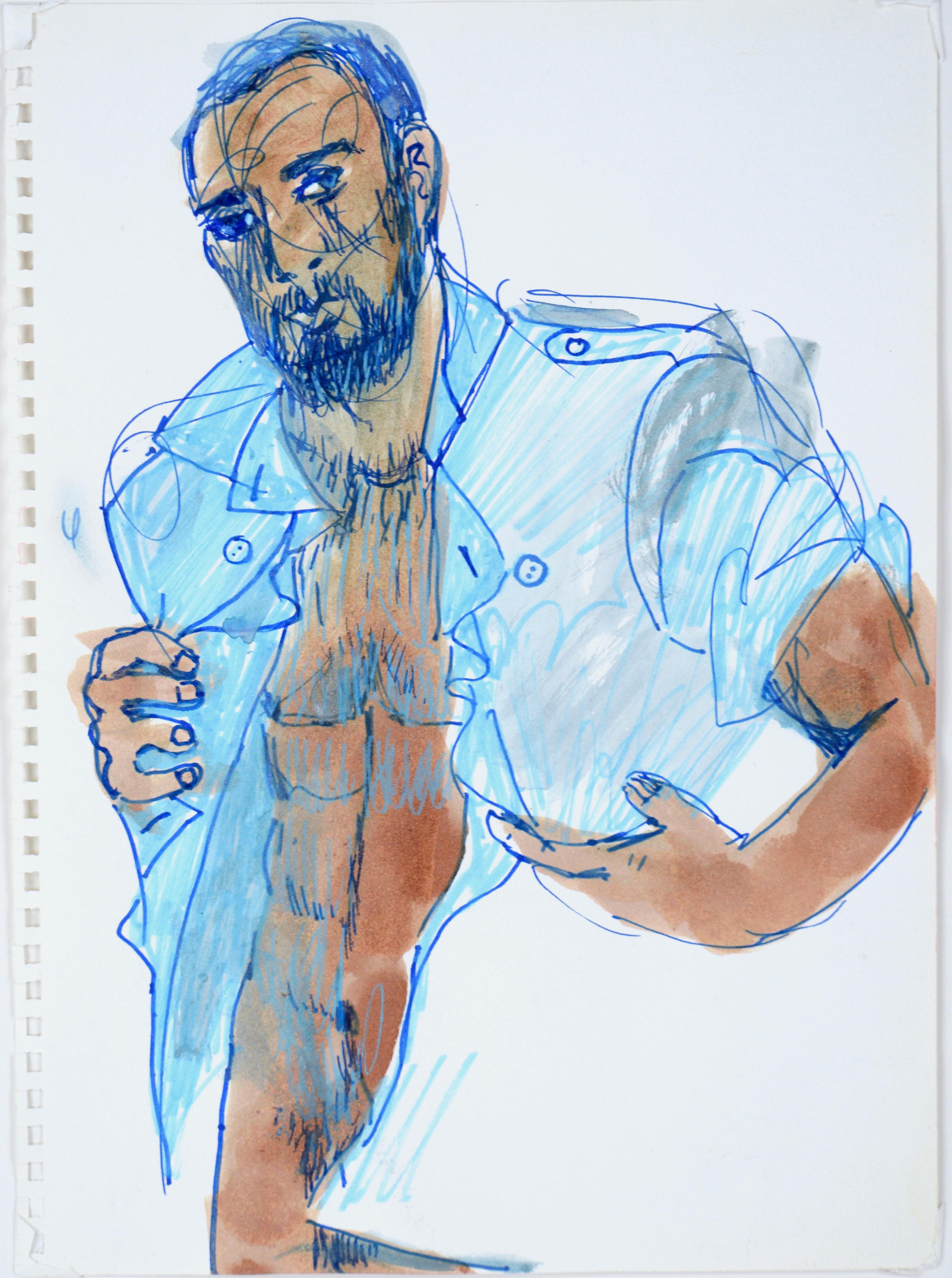 Black Male Figurative Model, Pop Art Abstract Ink on Paper For Sale 3