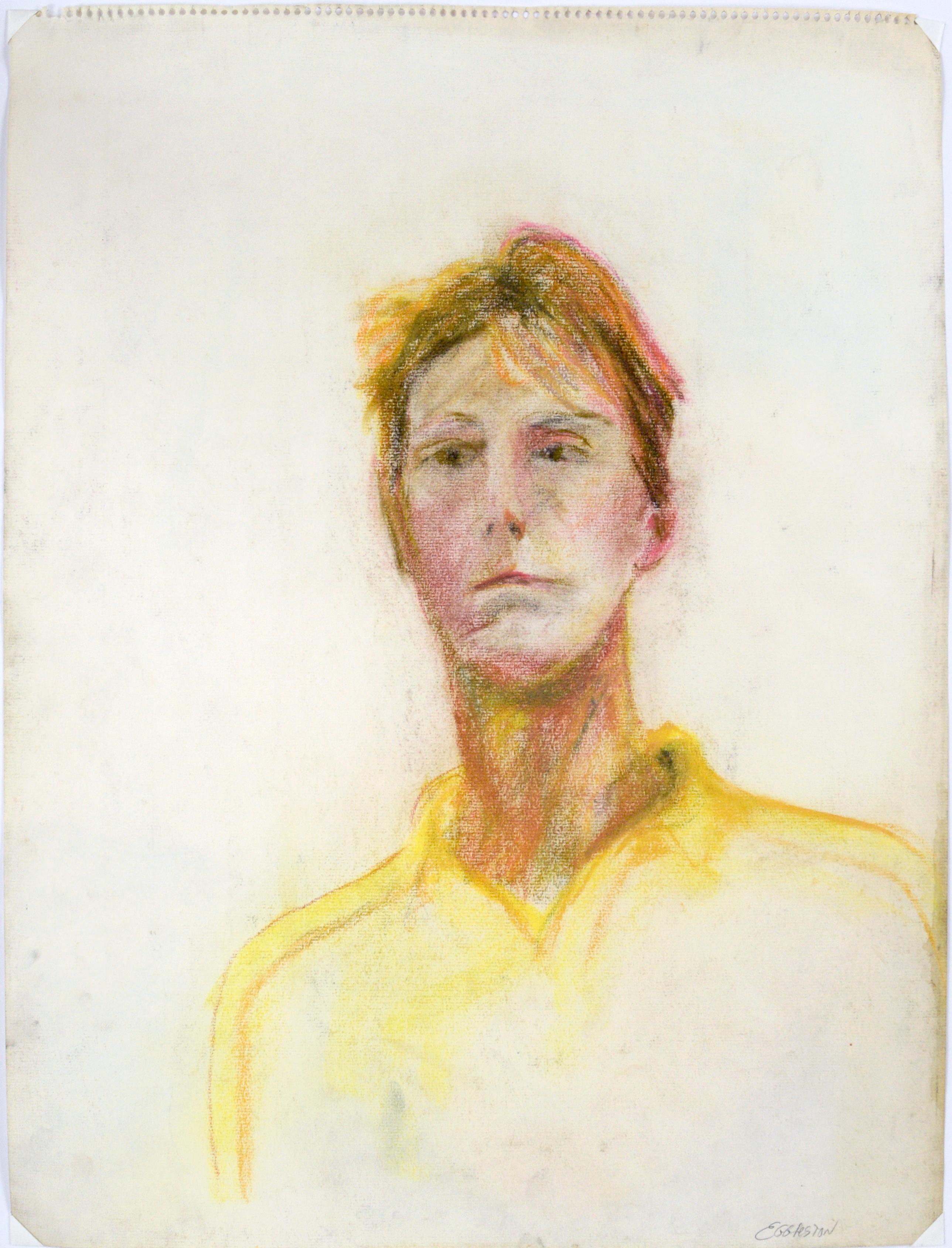 Autorretrato del artista en pastel sobre papel

Amarillo brillante y ocre componen este autorretrato en pasteles de tiza de Michael William Eggleston (estadounidense, siglo XX). 

Sin firmar, pero adquirida con una colección de obras del