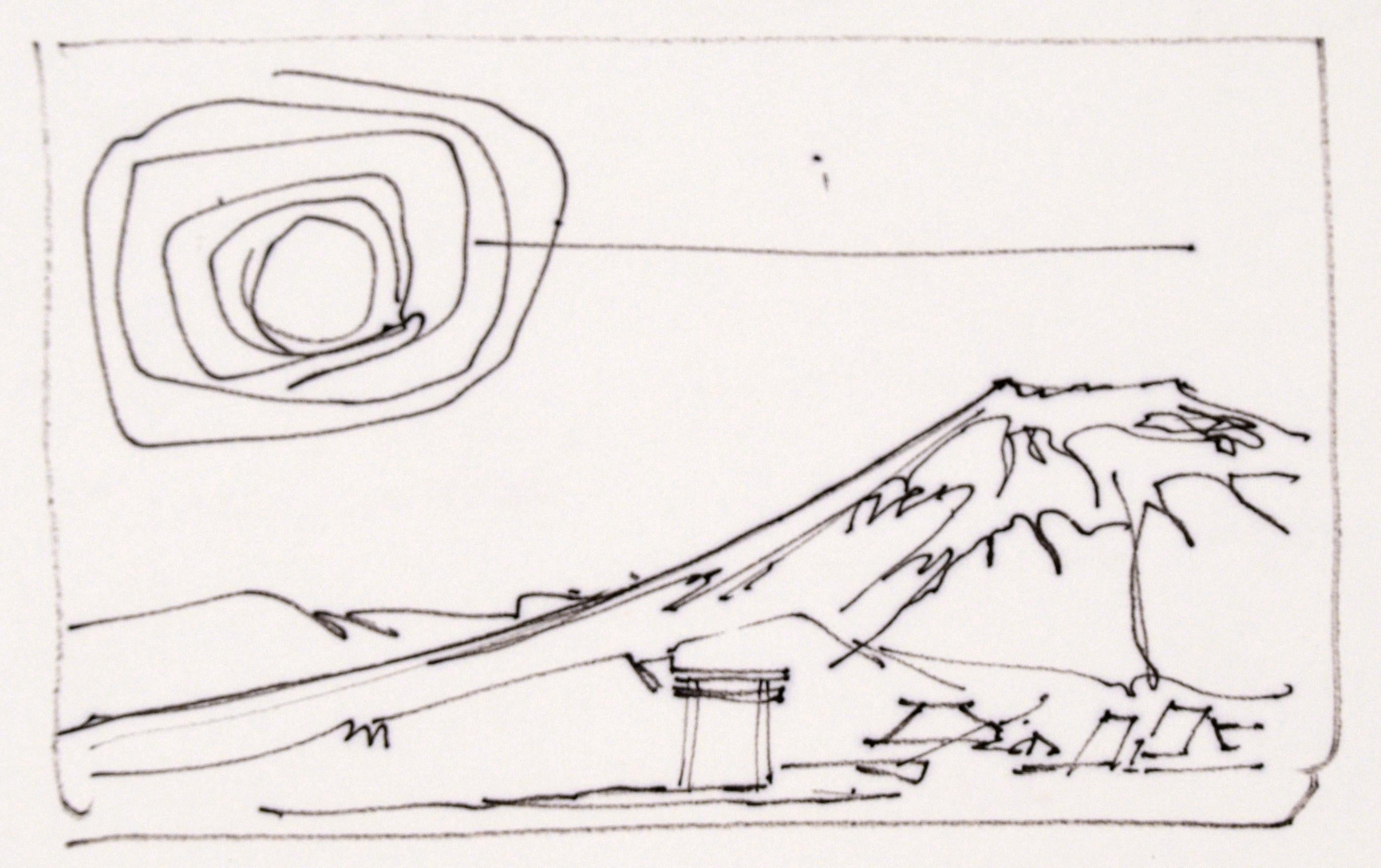 Five-Panel Thumbnail Sketches of Desert and Canyon Landscapes in Ink on Paper

Collection of landscape line drawings by listed Maine artist Laurence Sisson (American, 1928-2015). Five panels of preparatory drawings for landscape paintings are laid
