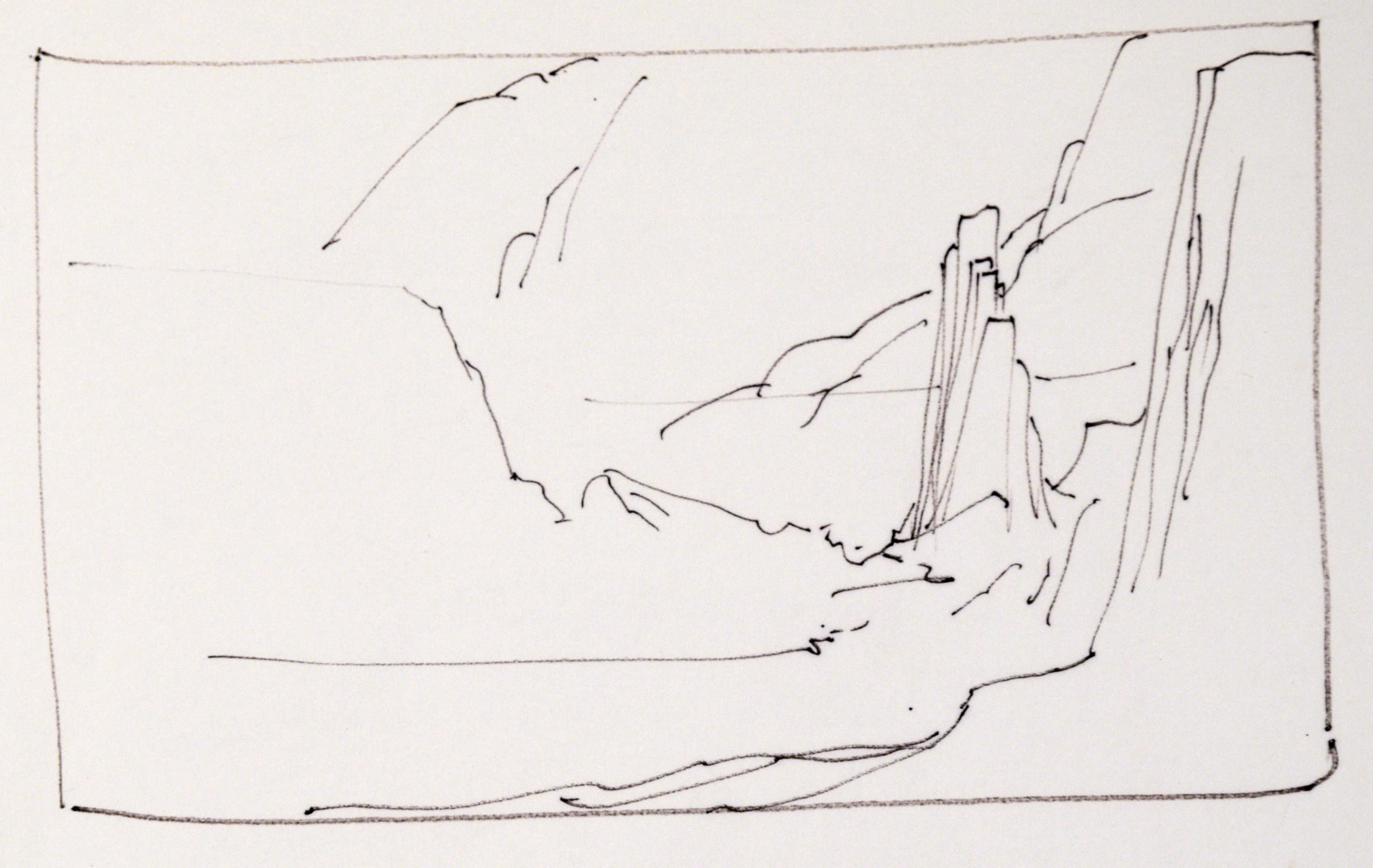 Five-Panel Thumbnail Sketches of Desert and Canyon Landscapes in Ink on Paper - Art by Laurence Sisson