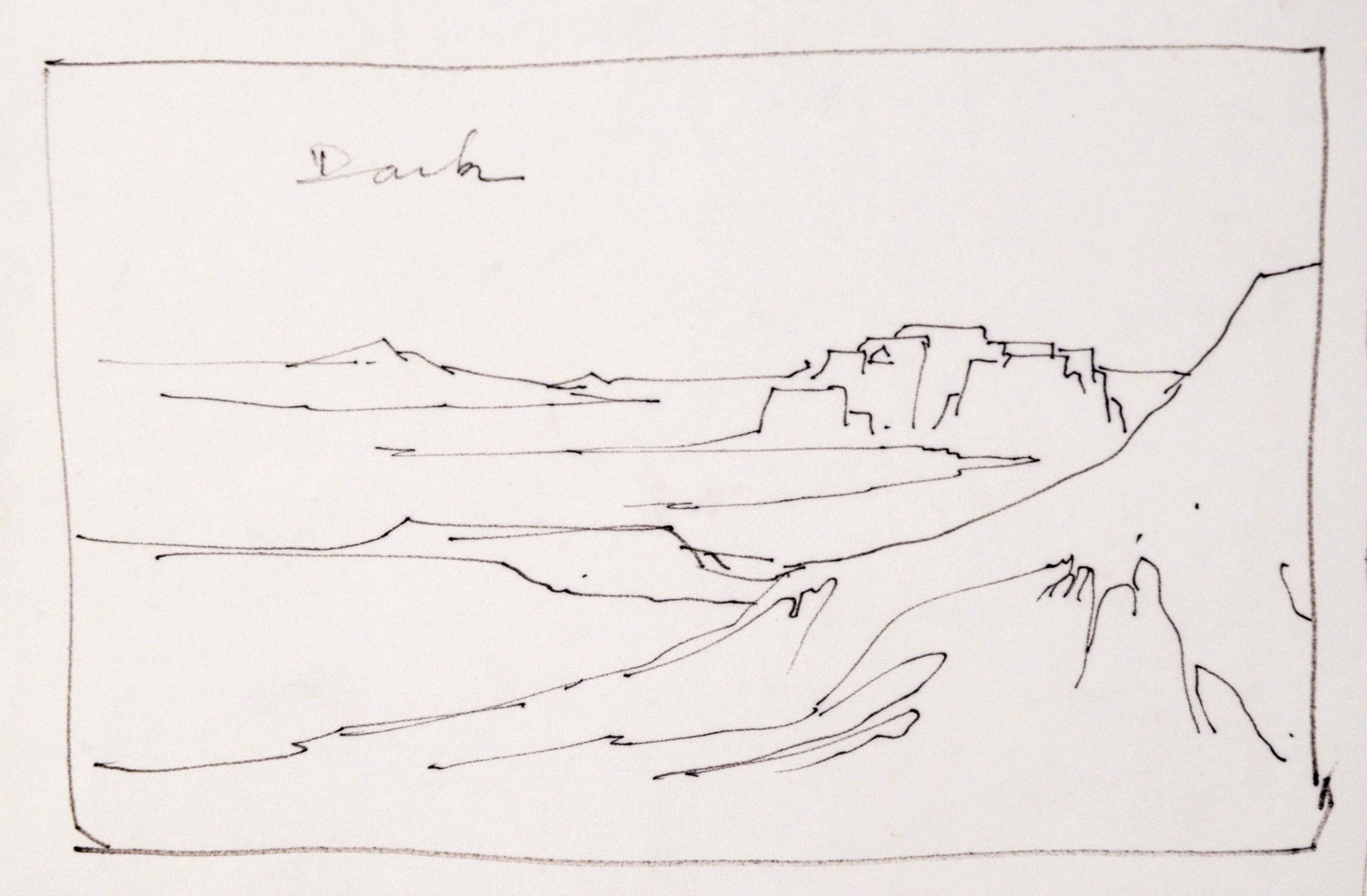 Five-Panel Thumbnail Sketches of Desert and Canyon Landscapes in Ink on Paper - Gray Landscape Art by Laurence Sisson